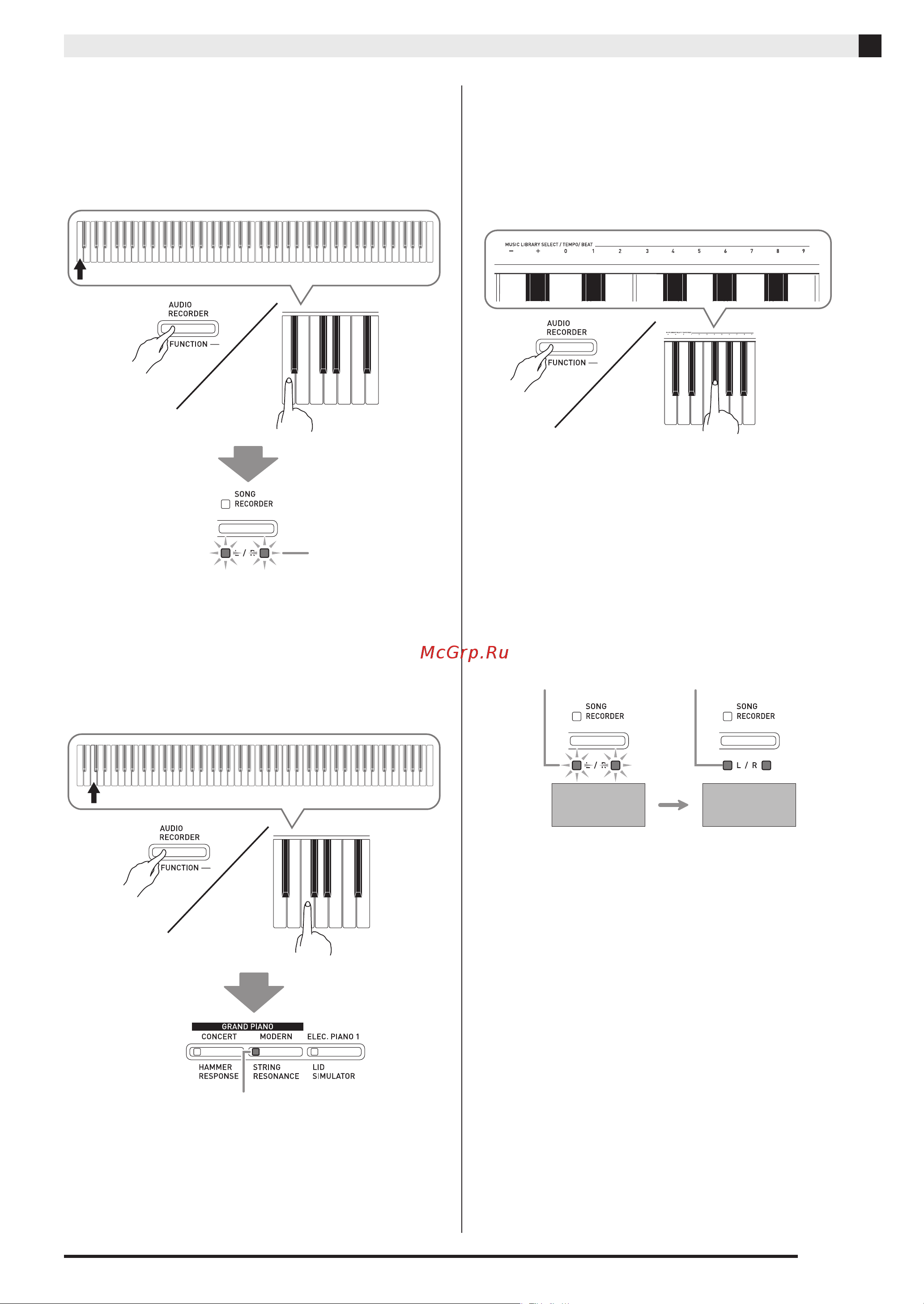 Casio AP-460WE [42/66] Нажать на кнопку function и не отпуская ее на клавишу клавиатуры обеспечивающую загрузку