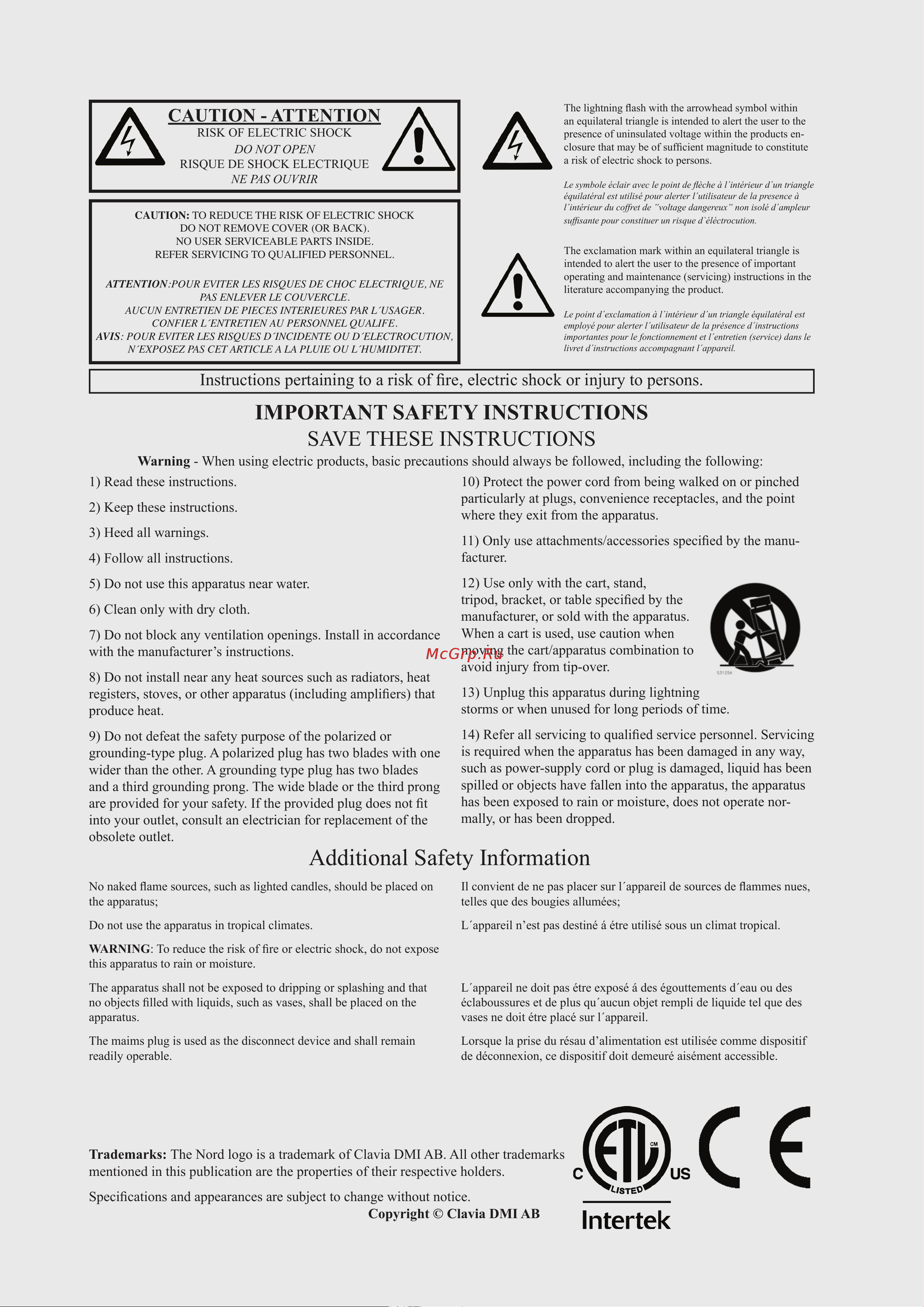 CLAVIA DMI AB CLAVIA NORD Electro 5D SW61 [2/24] Additional safety information