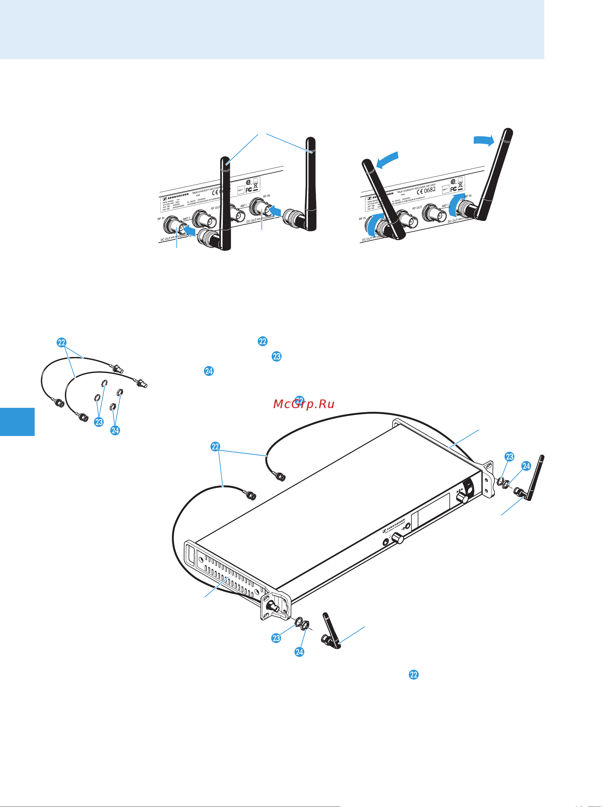 Sennheiser EM 2050 [12/37] Присоединение штыревых антенн к задней стороне