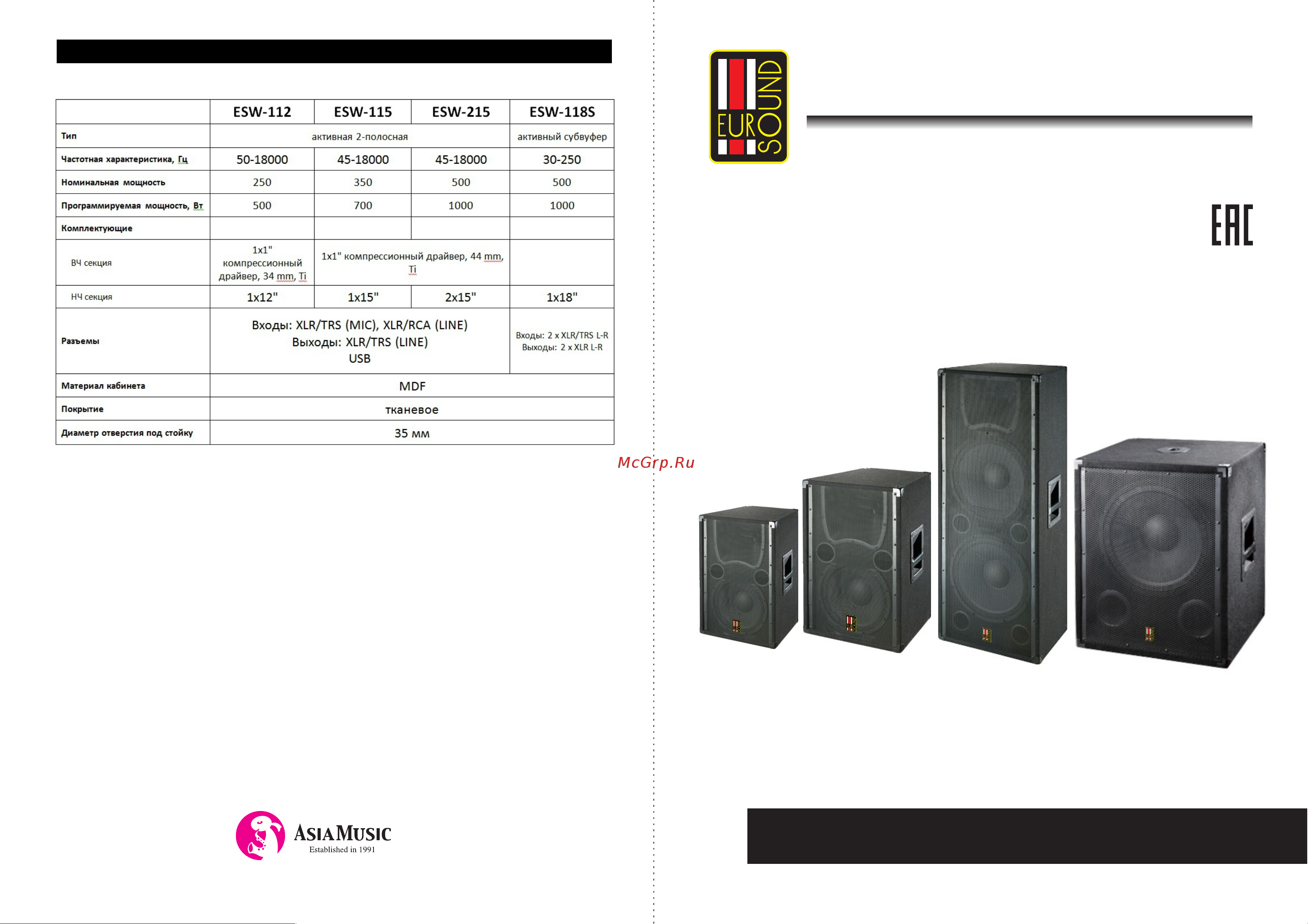 EUROSOUND ESW-112 Руководство по эксплуатации онлайн