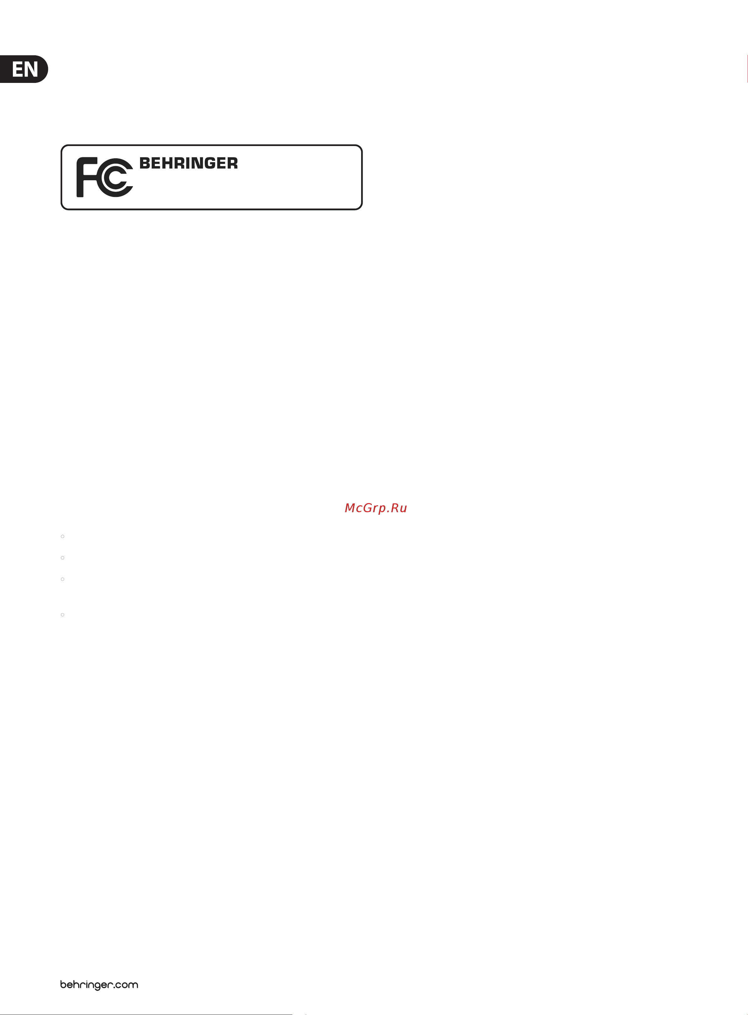 Behringer VIRTUALIZER 3D FX2000 [26/28] Federal communications commission compliance information