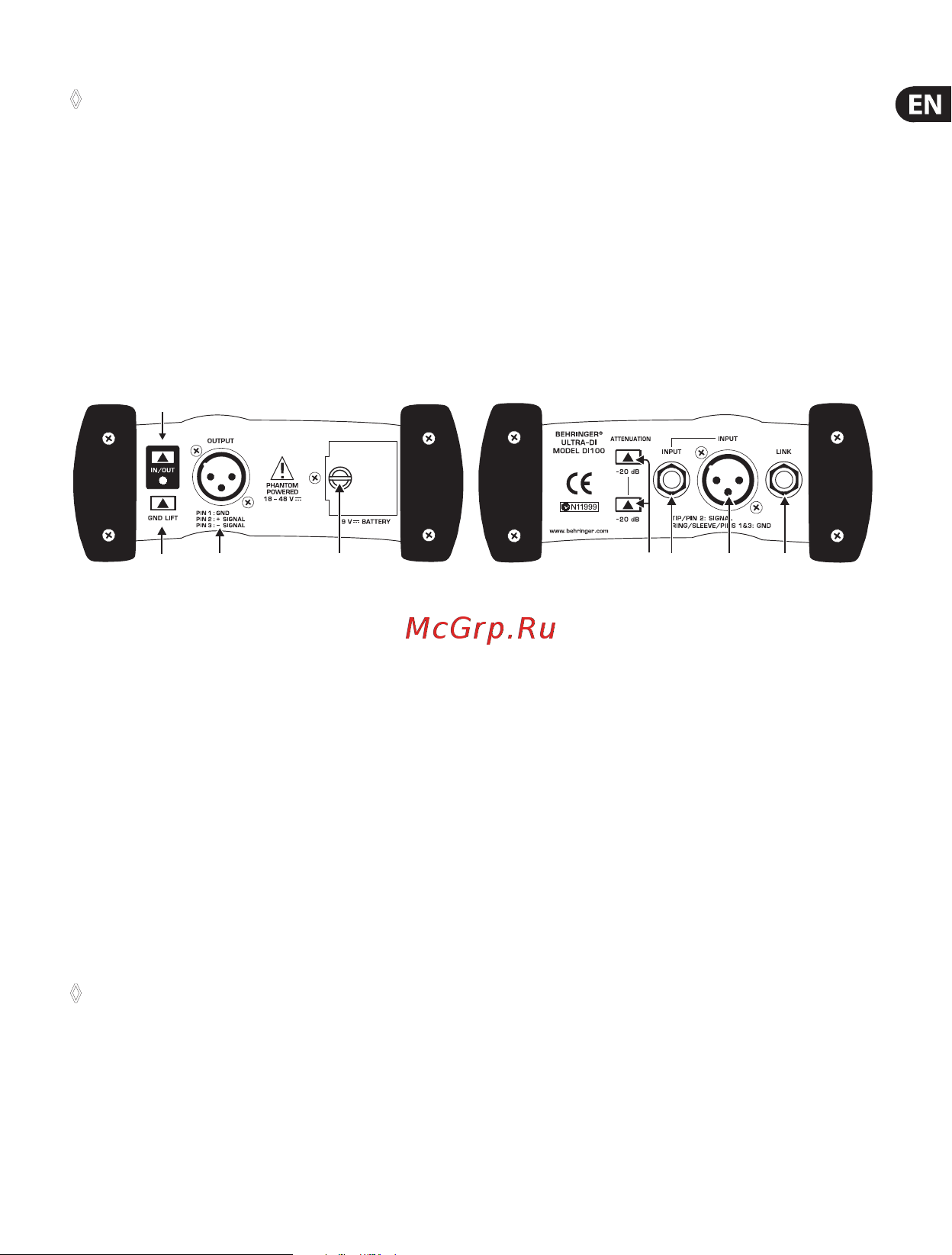 Behringer ULTRA-DI DI100 [7/12] Control elements