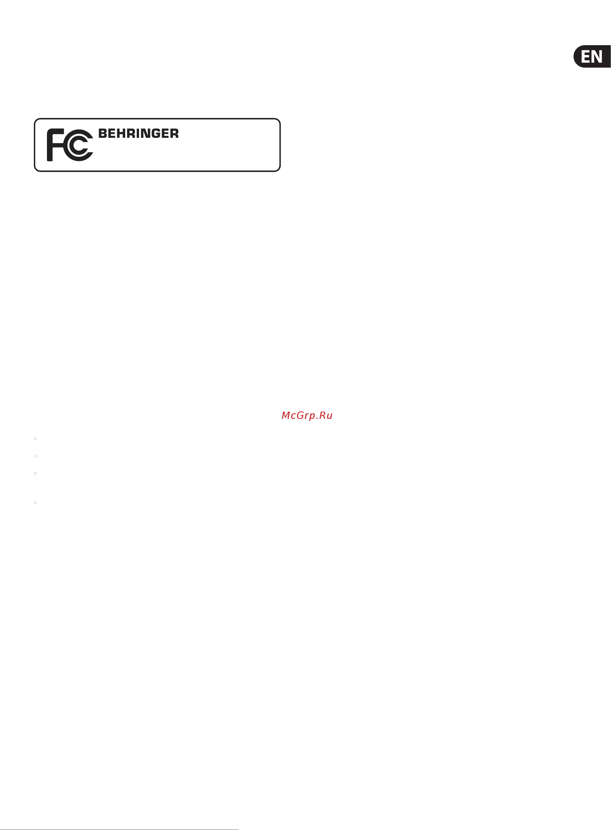 Behringer SHARK FBQ100 [11/12] Federal communications commission compliance information