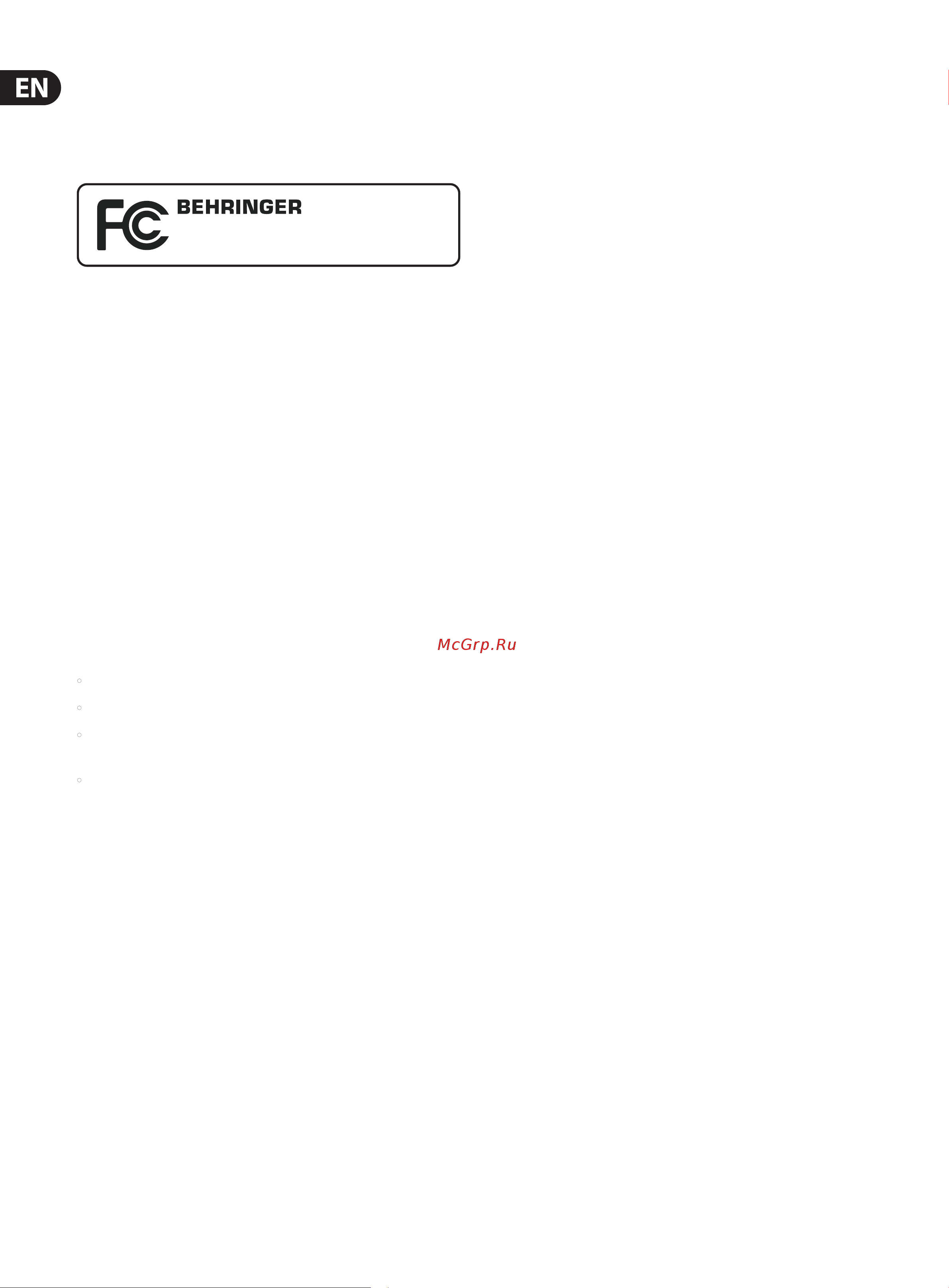 Behringer EUROLIGHT LC2412 [24/25] Federal communications commission compliance information