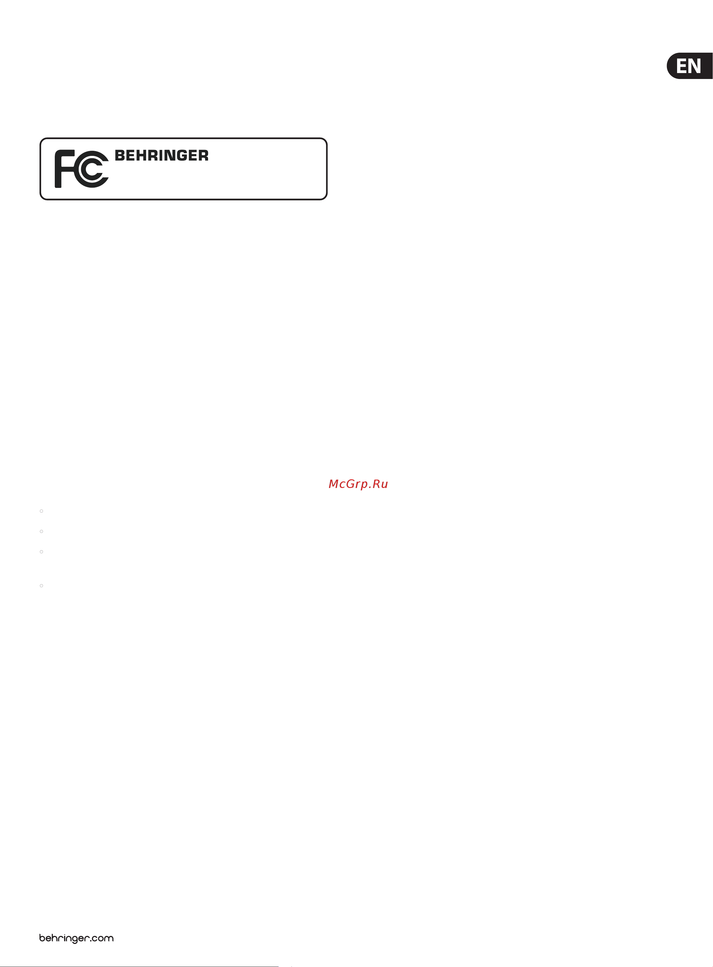 Behringer iNUKE NU6000DSP [21/22] Federal communications commission compliance information