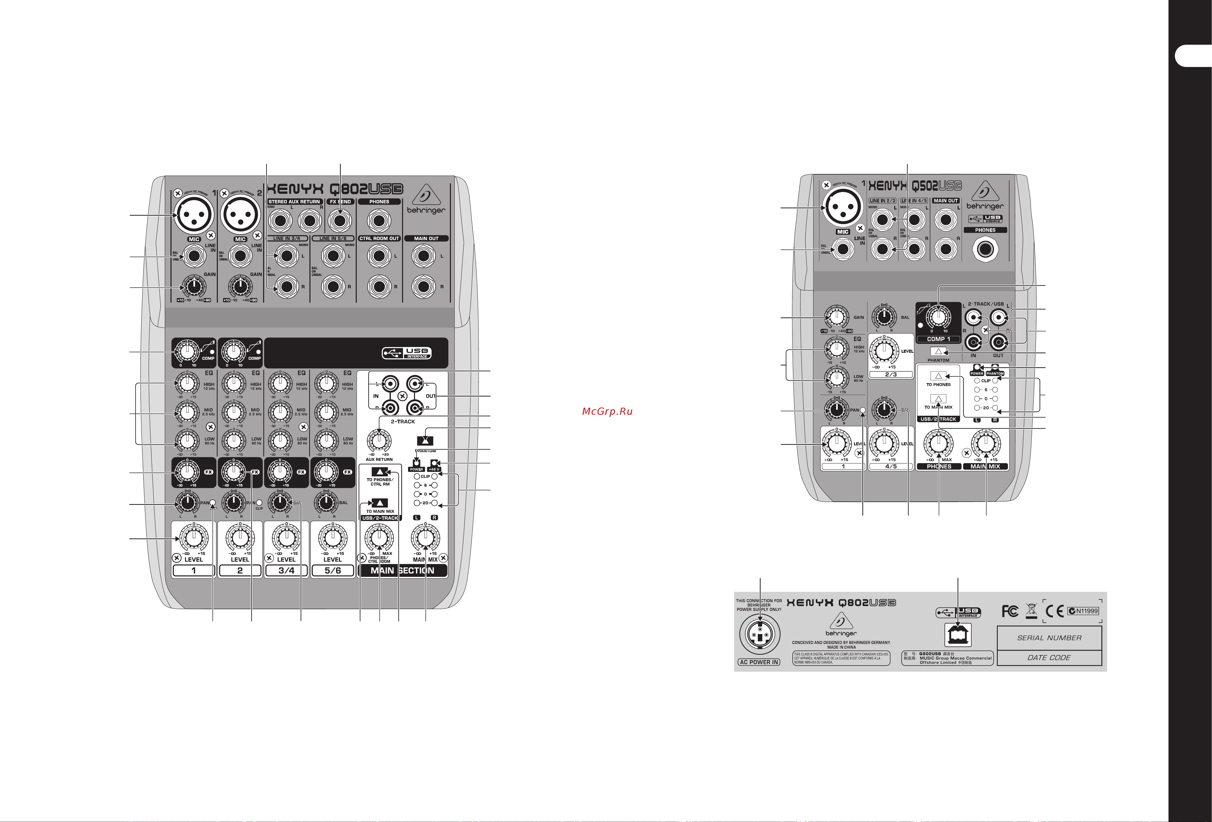 Behringer XENYX Q1202USB [5/10] Элементы управления xenyx q1202usb q1002usb q802usb q502usb