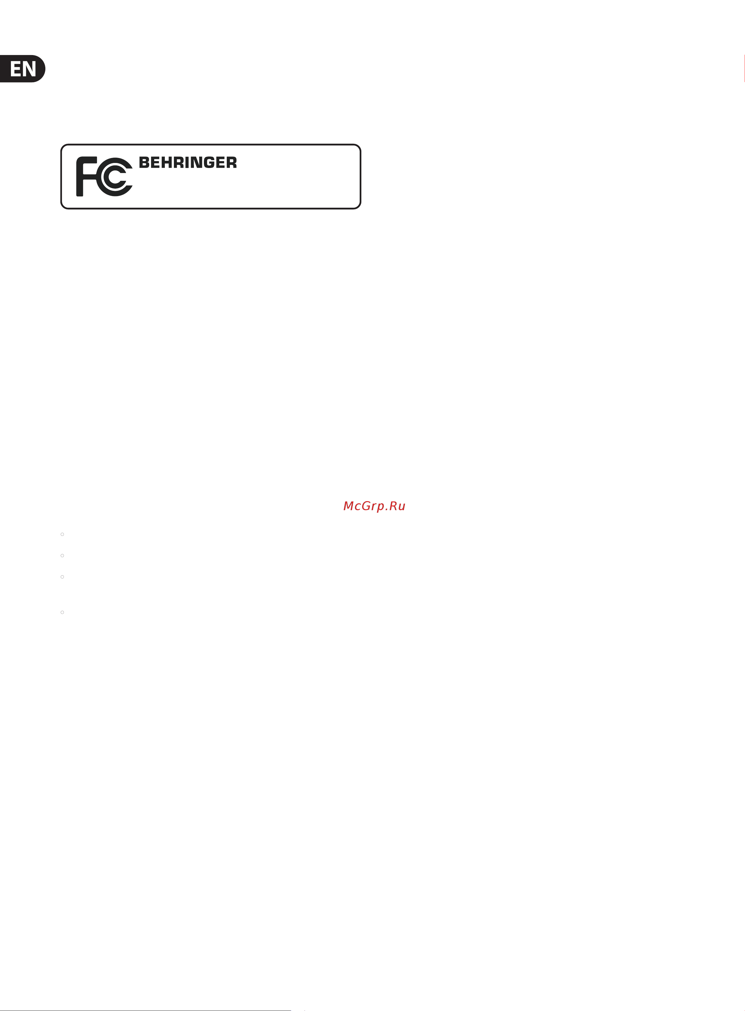 Behringer XENYX 1204USB [14/15] Federal communications commission compliance information