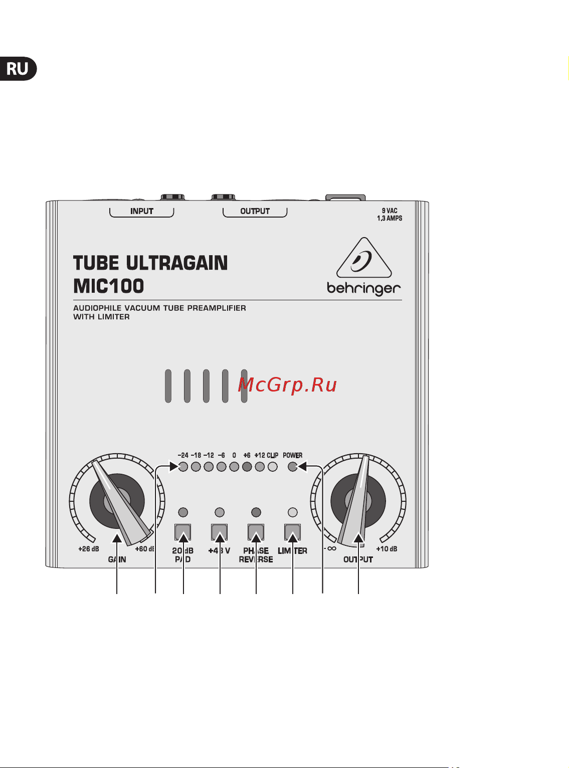 Behringer TUBE ULTRAGAIN MIC100 [10/20] 7 8 13 12 11 10 9 6