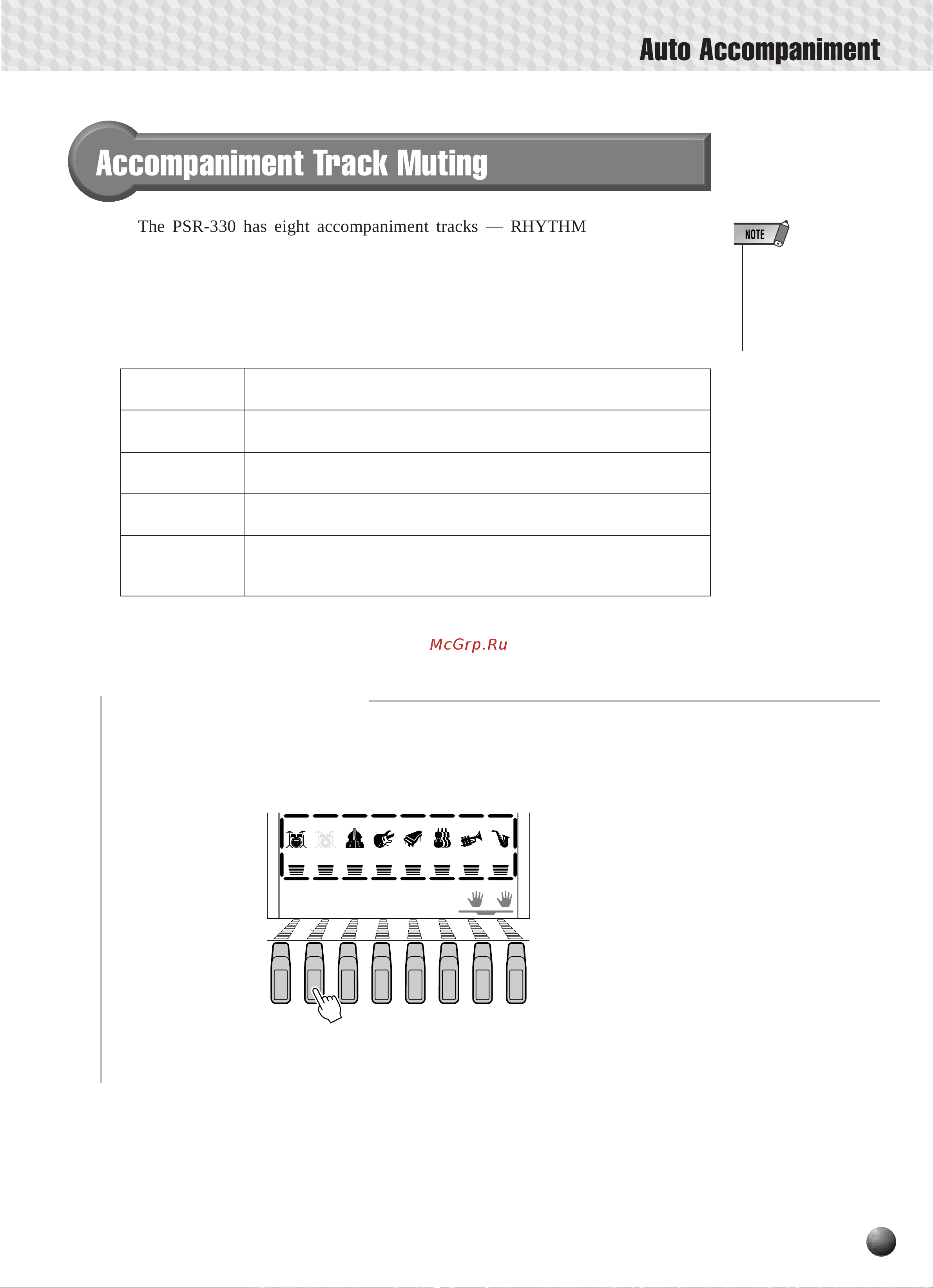 Yamaha PSR-330 [27/90] Individual track voic es volume and other parameters can be changed by using the revoice function page 58