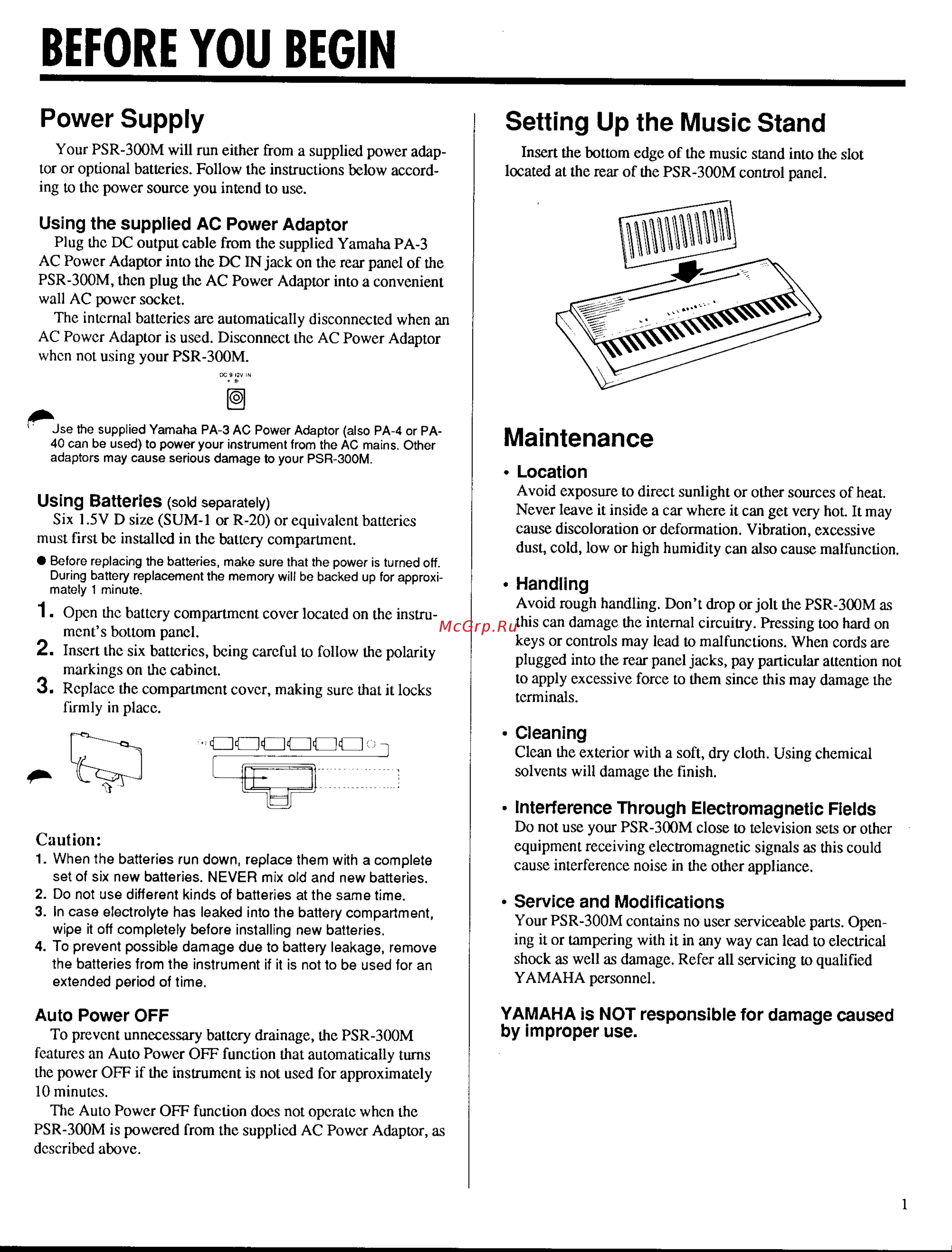 Yamaha PSR-300m Руководство по эксплуатации онлайн [3/39] 777735