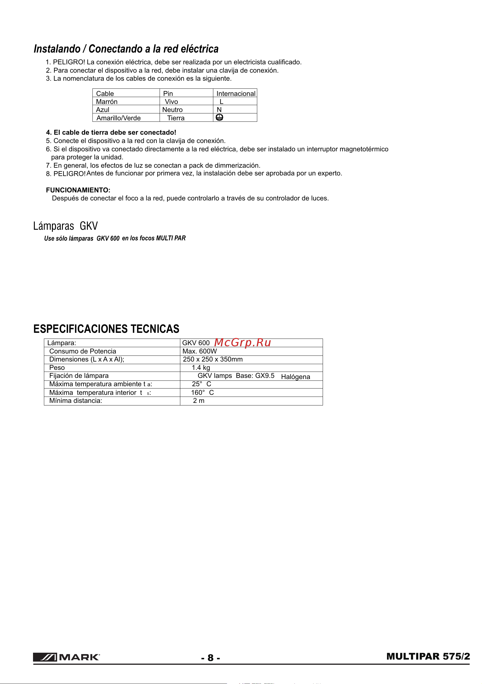 WORK MULTI ZOOM PAR 575 SILVER [10/12] Especificaciones tecnicas