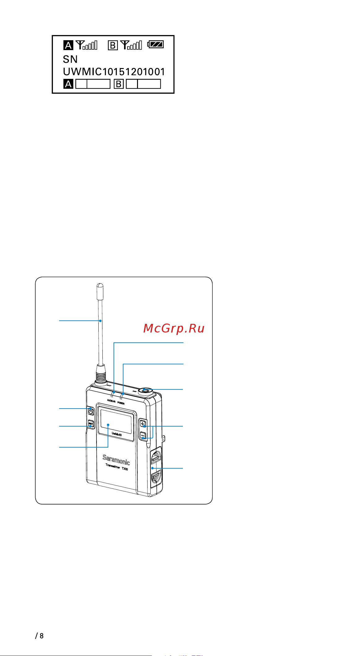 Saramonic UwMic9 TX9+TX9+RX9 [10/28] Body pack transmitter uwmic10 tx10