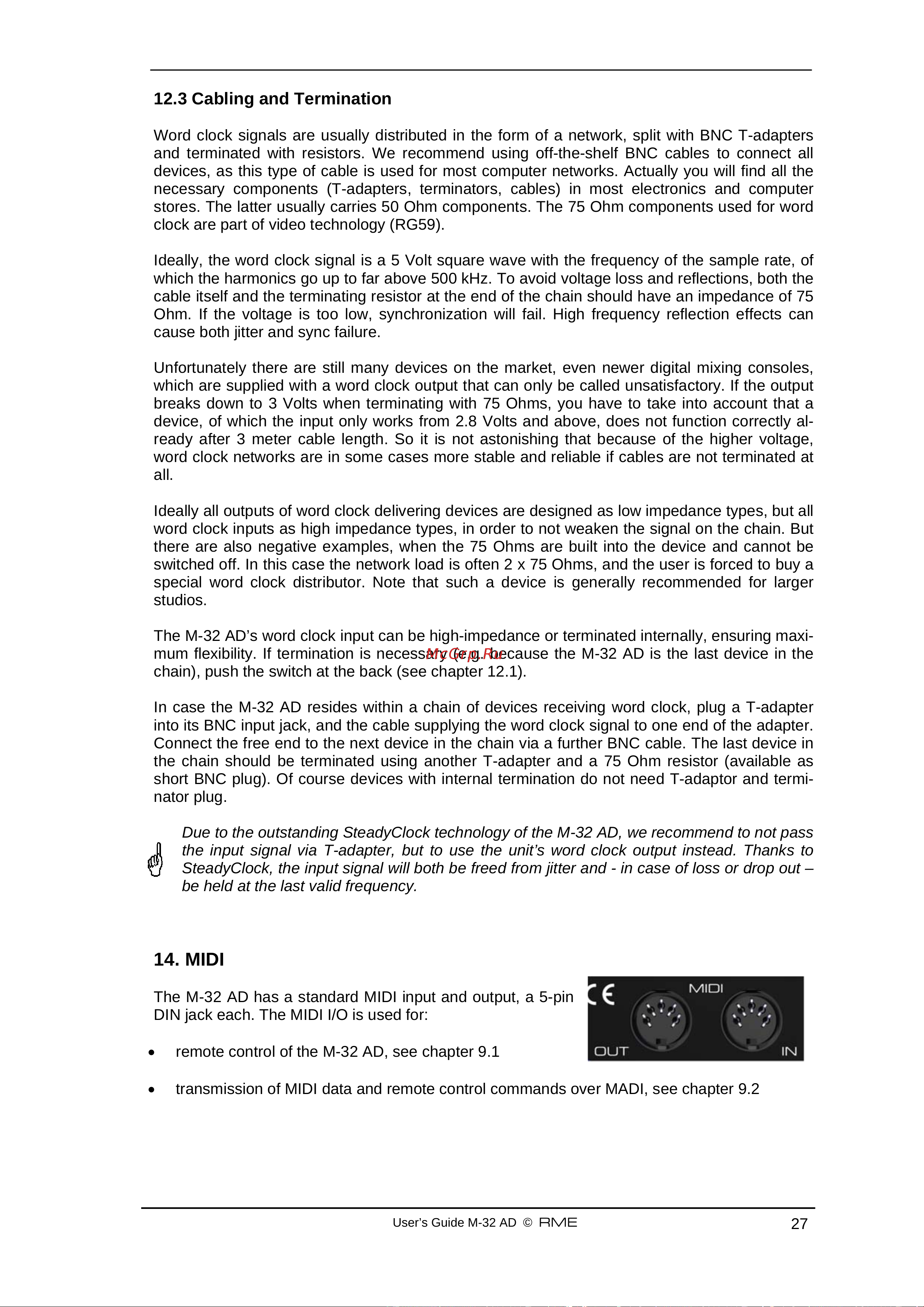 RME M-16 AD [27/57] Cabling and termination