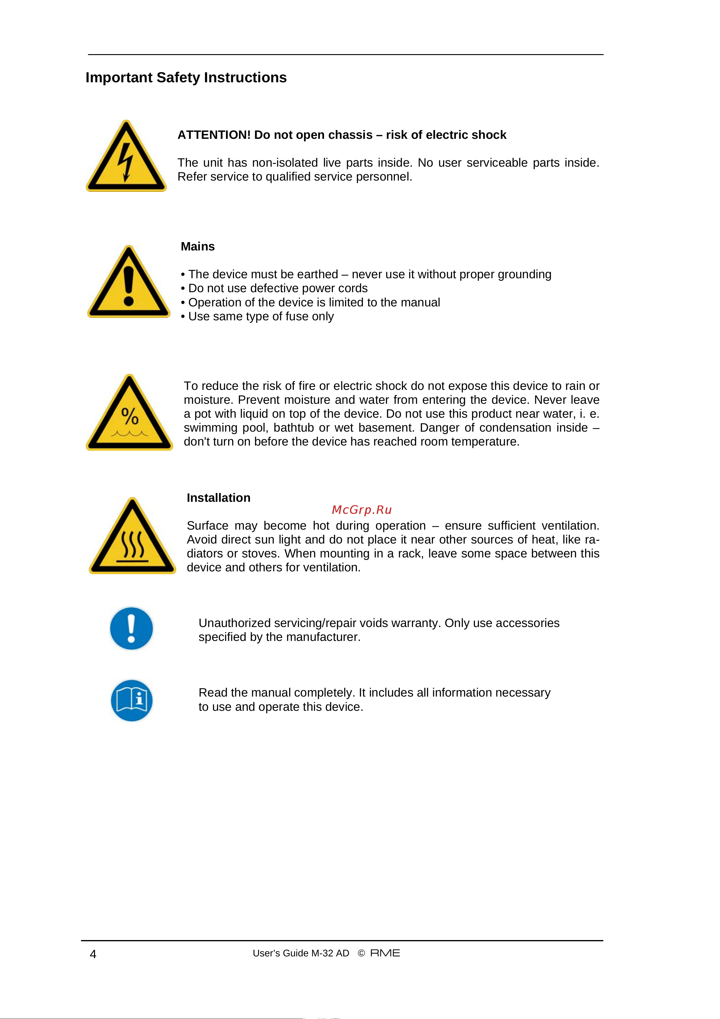 RME M-16 AD [4/57] Important safety instructions