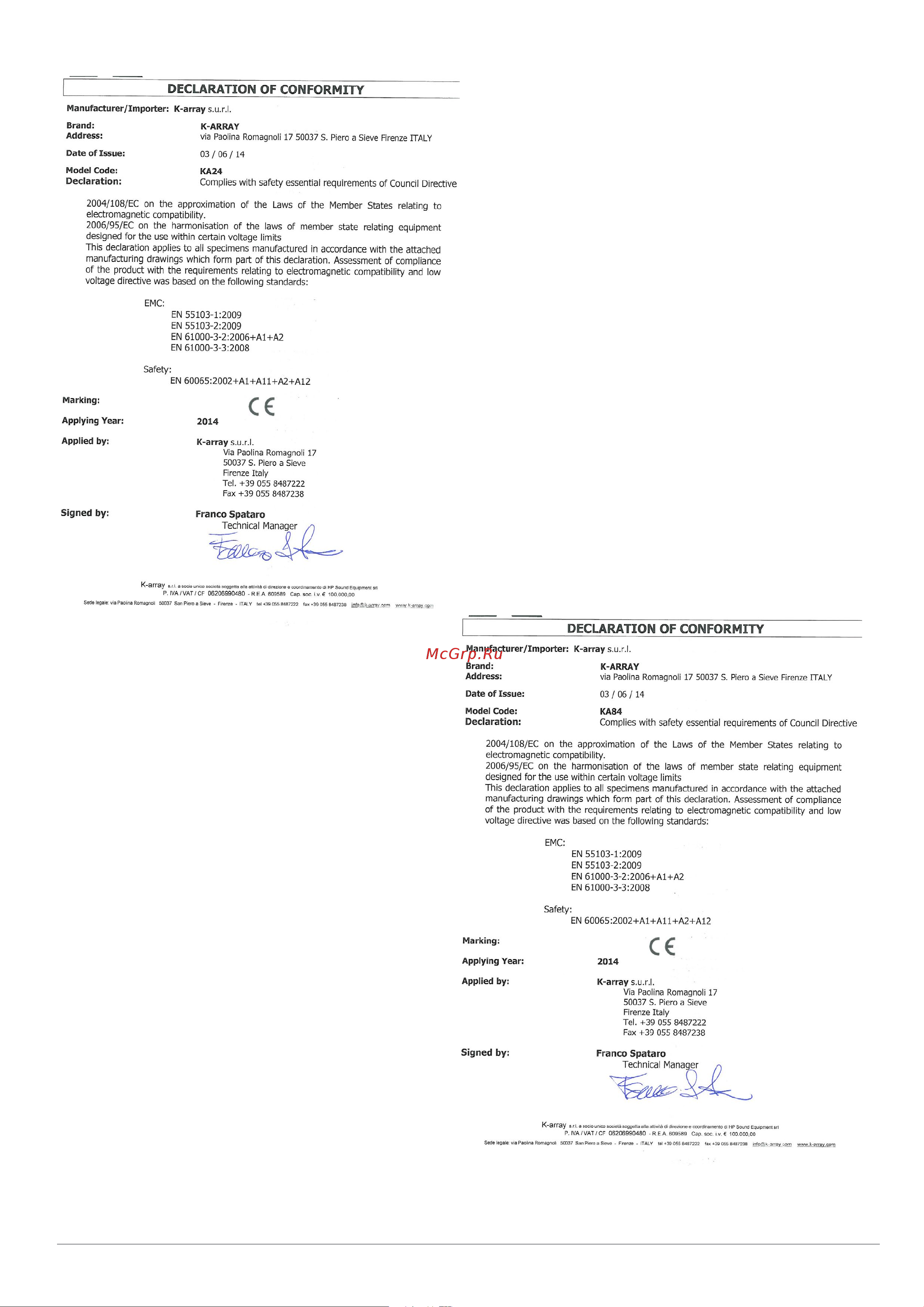 K-ARRAY KA24 Руководство по эксплуатации онлайн [22/22] 777790