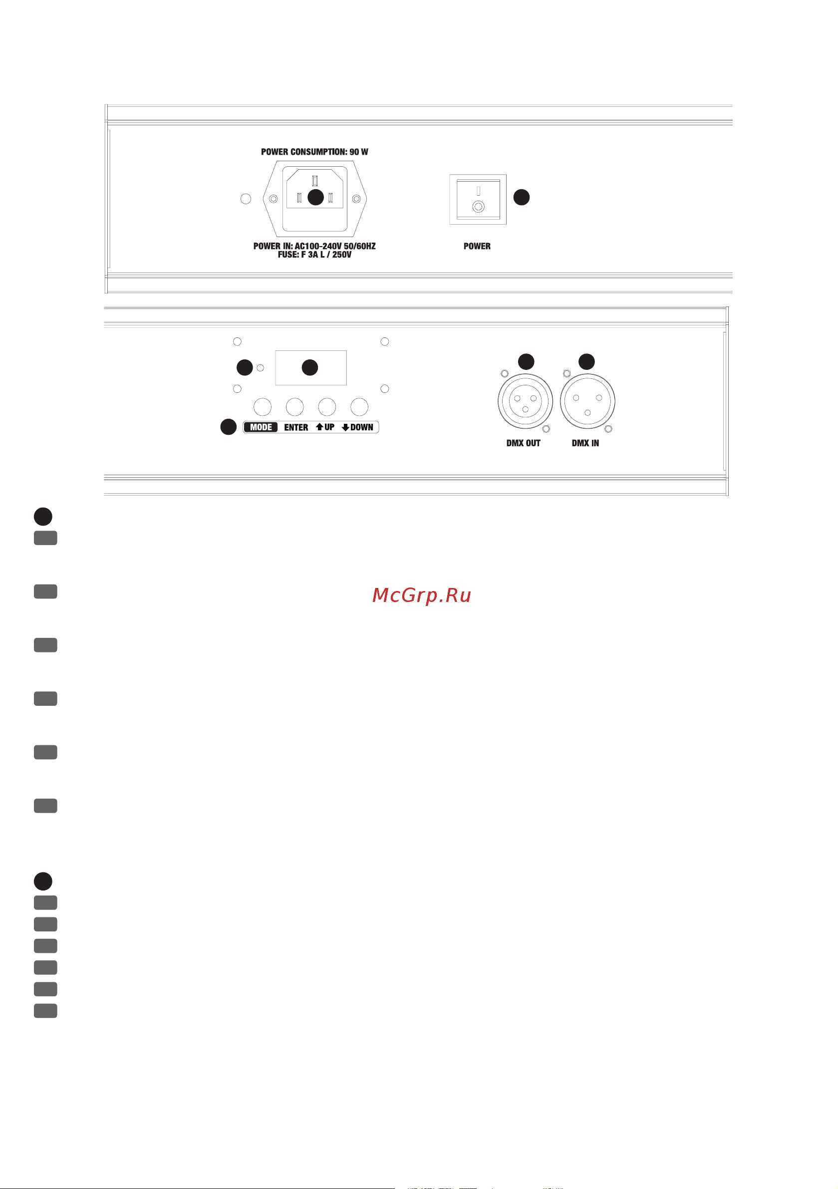 CAMEO Flash Bar 150 [12/40] Connections controls and indicators anschlüsse bedien und anzeigeelemente connecteurs contrôles et indicateurs conexiones controles e indicadores przyłącza elementy obsługi i wskaźniki