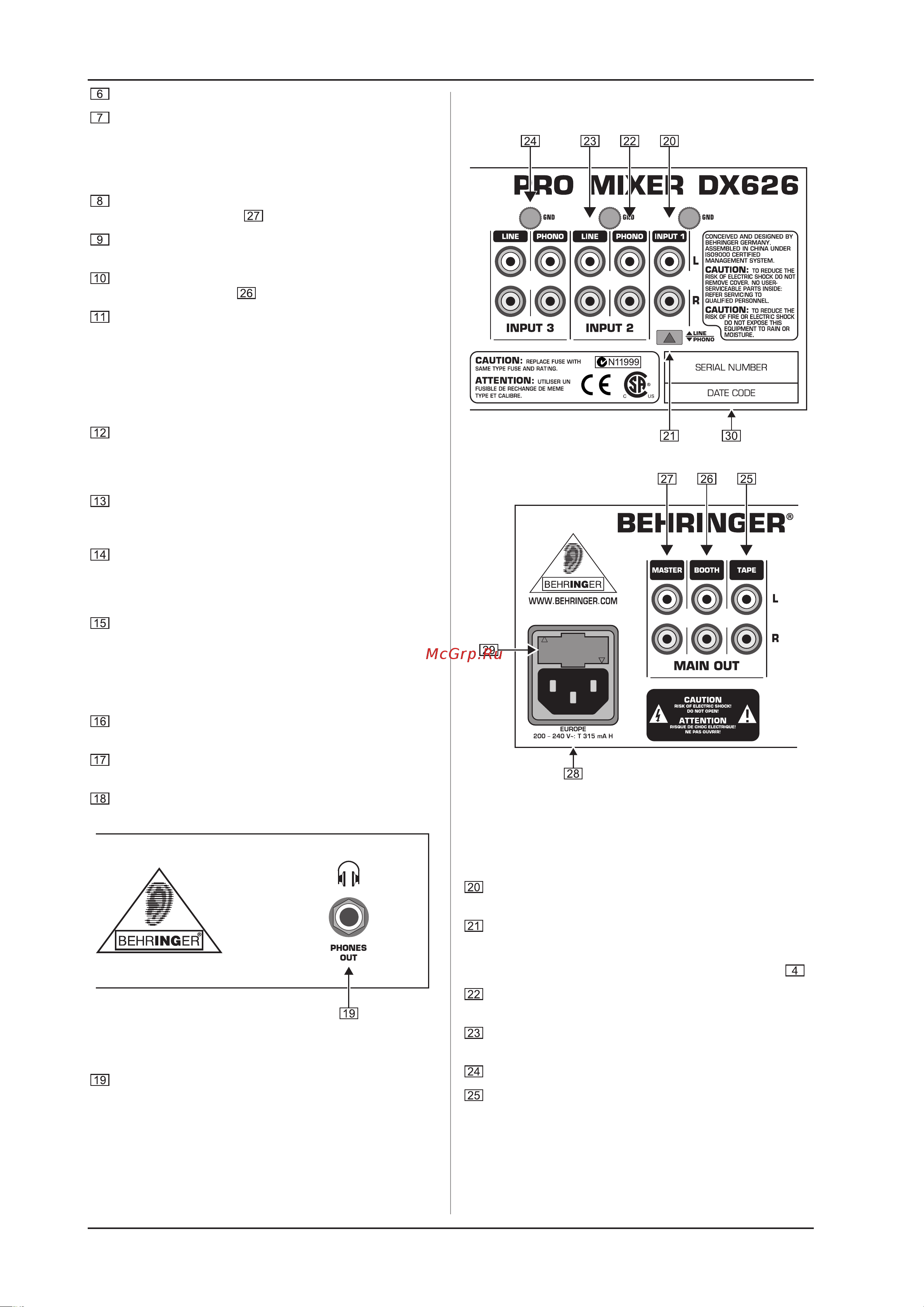 Behringer DX 626 PRO MIXER Руководство по эксплуатации онлайн [6/9] 777833