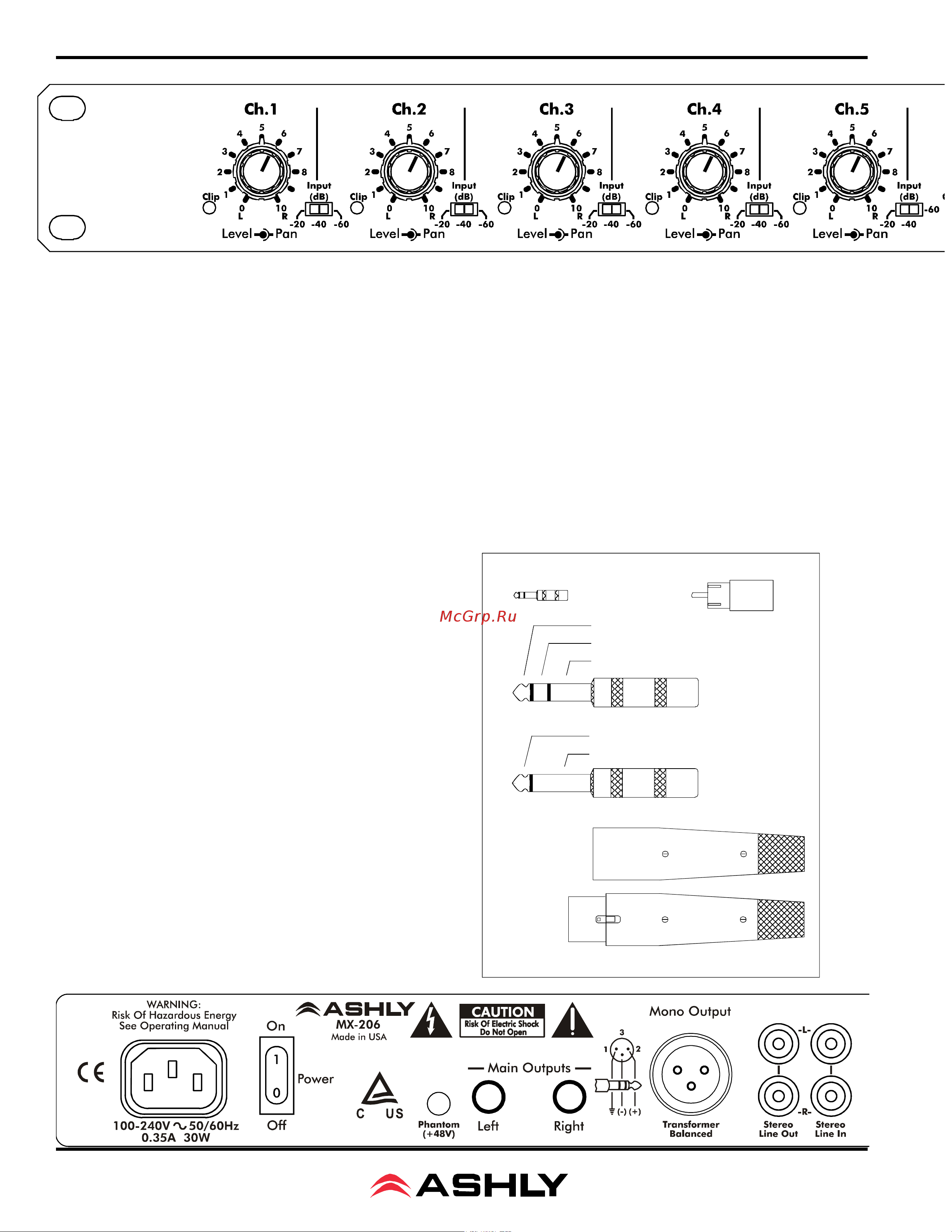 ASHLY MX-206 [4/8] Operating manual mx 206 stereo microphone mixer