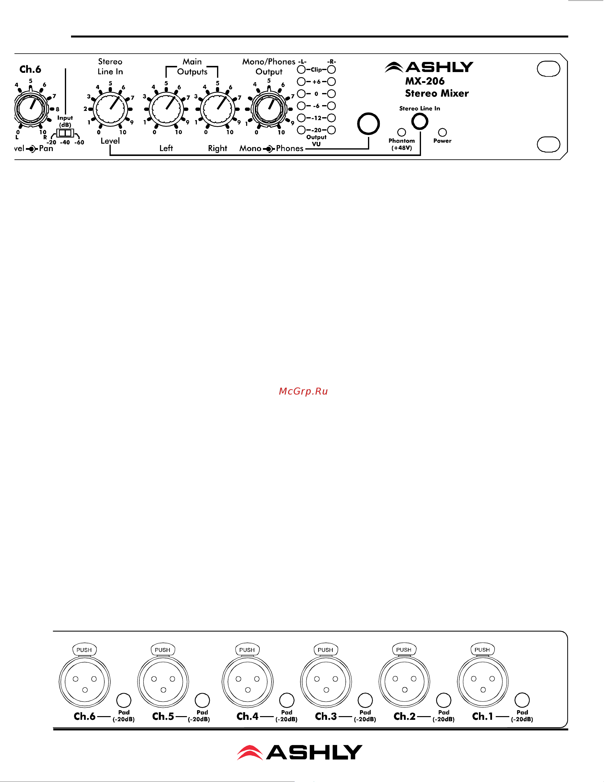 ASHLY MX-206 [5/8] Operating manual mx 206 stereo microphone mixer