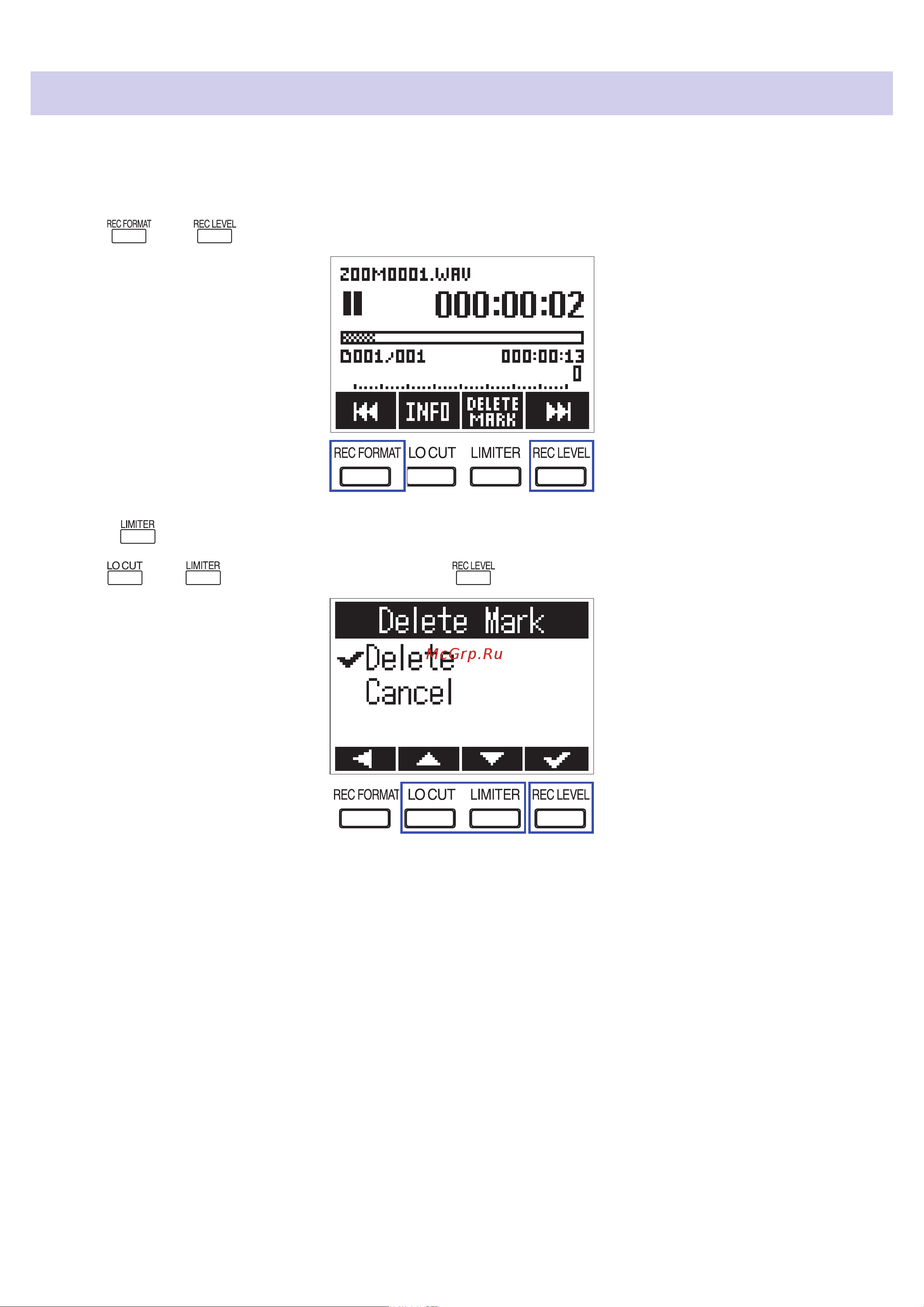 Zoom F1-SP [40/73] Deleting marks