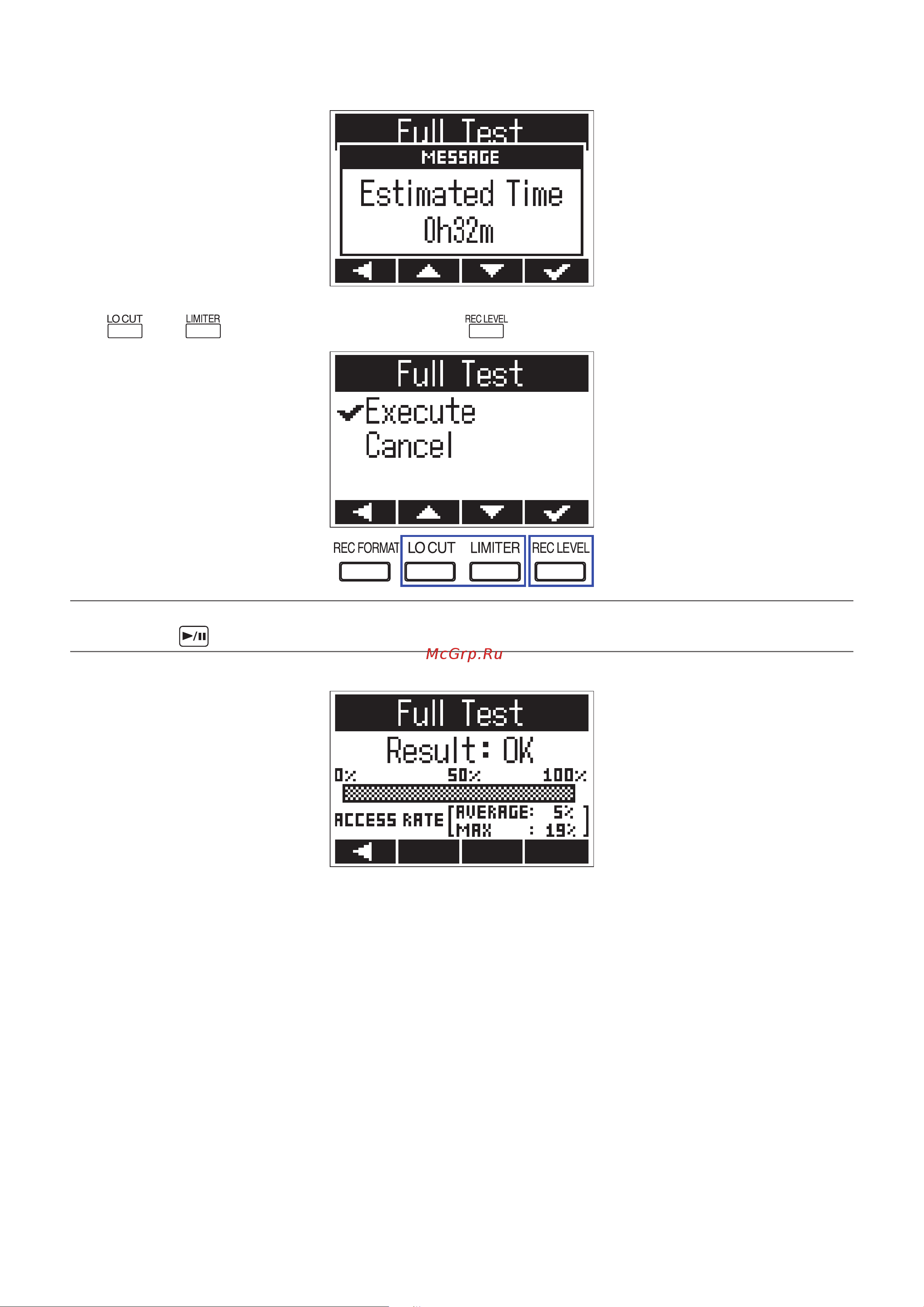 Zoom F1-SP [67/73] The estimated amount of time required for the full test will be shown