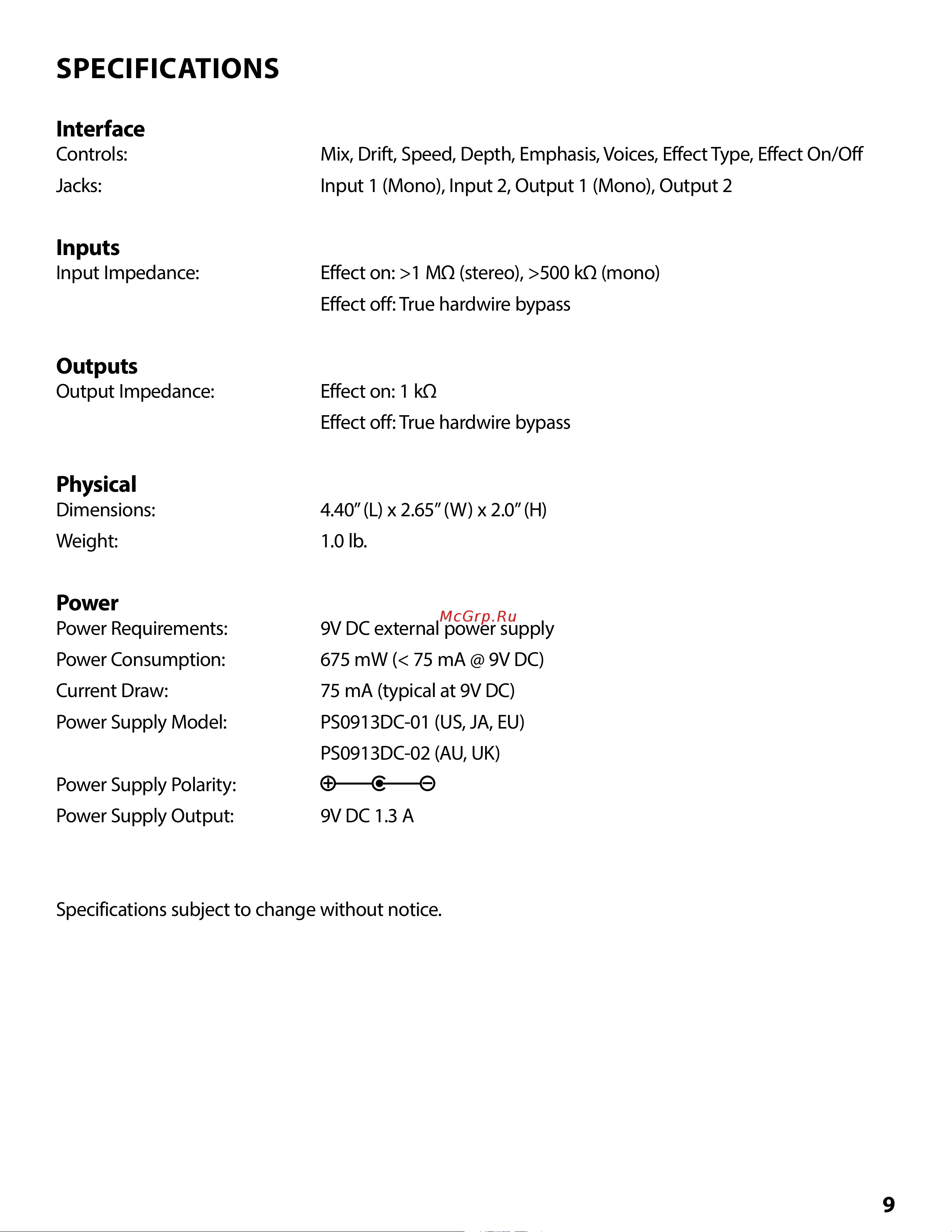 Digitech NAUTILA [11/12] Specifications