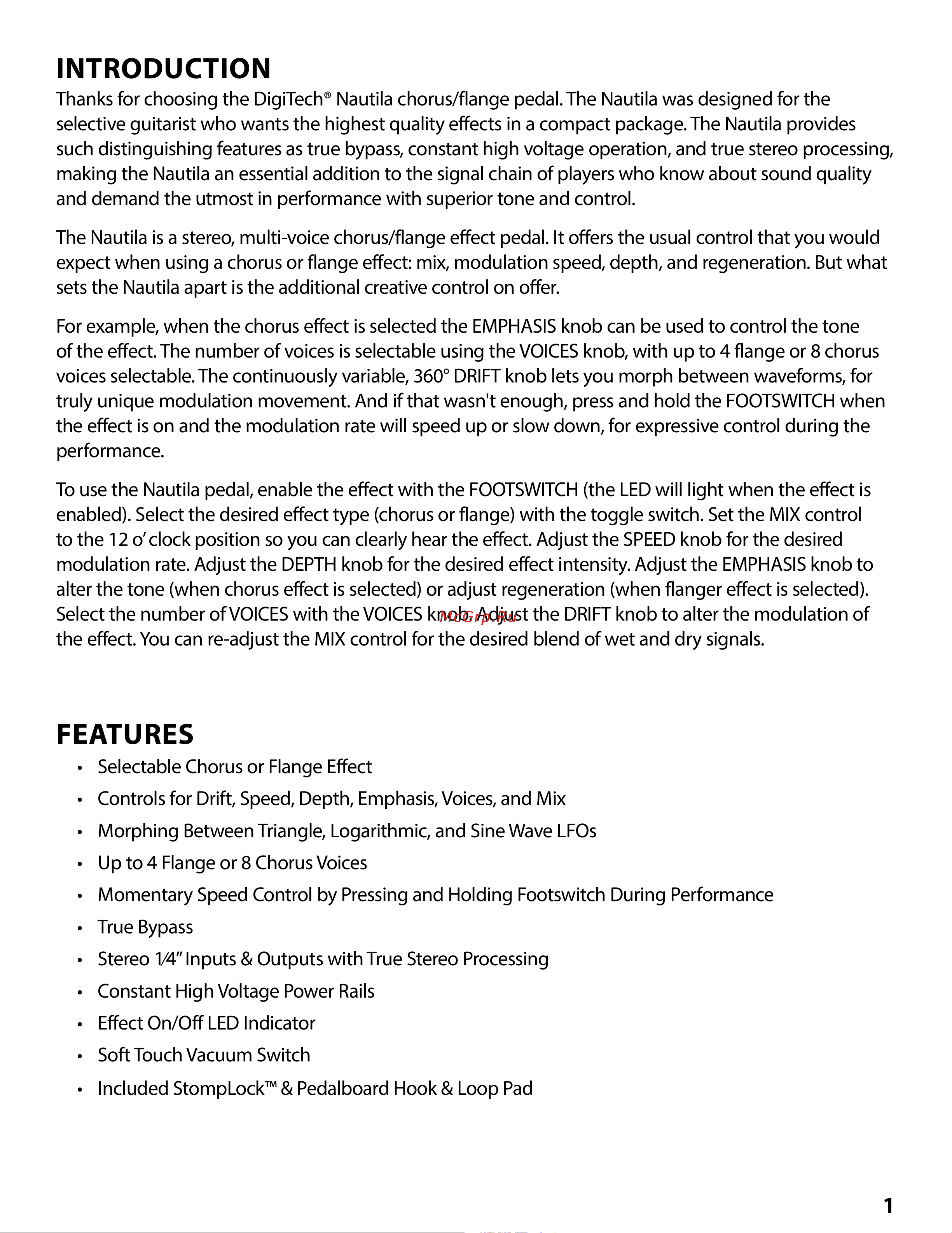 Digitech NAUTILA [3/12] Features