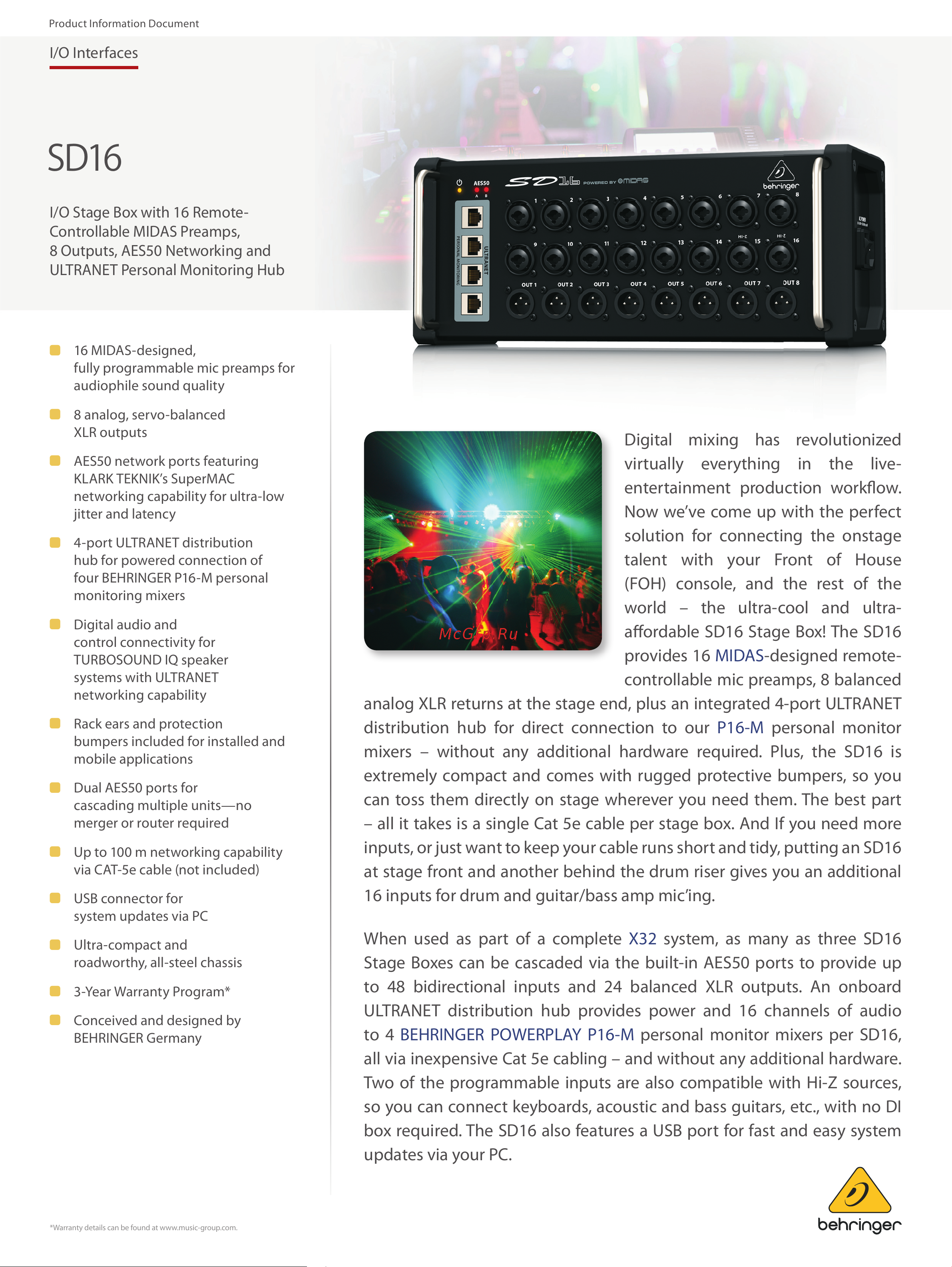 Behringer SD16 Руководство по эксплуатации онлайн
