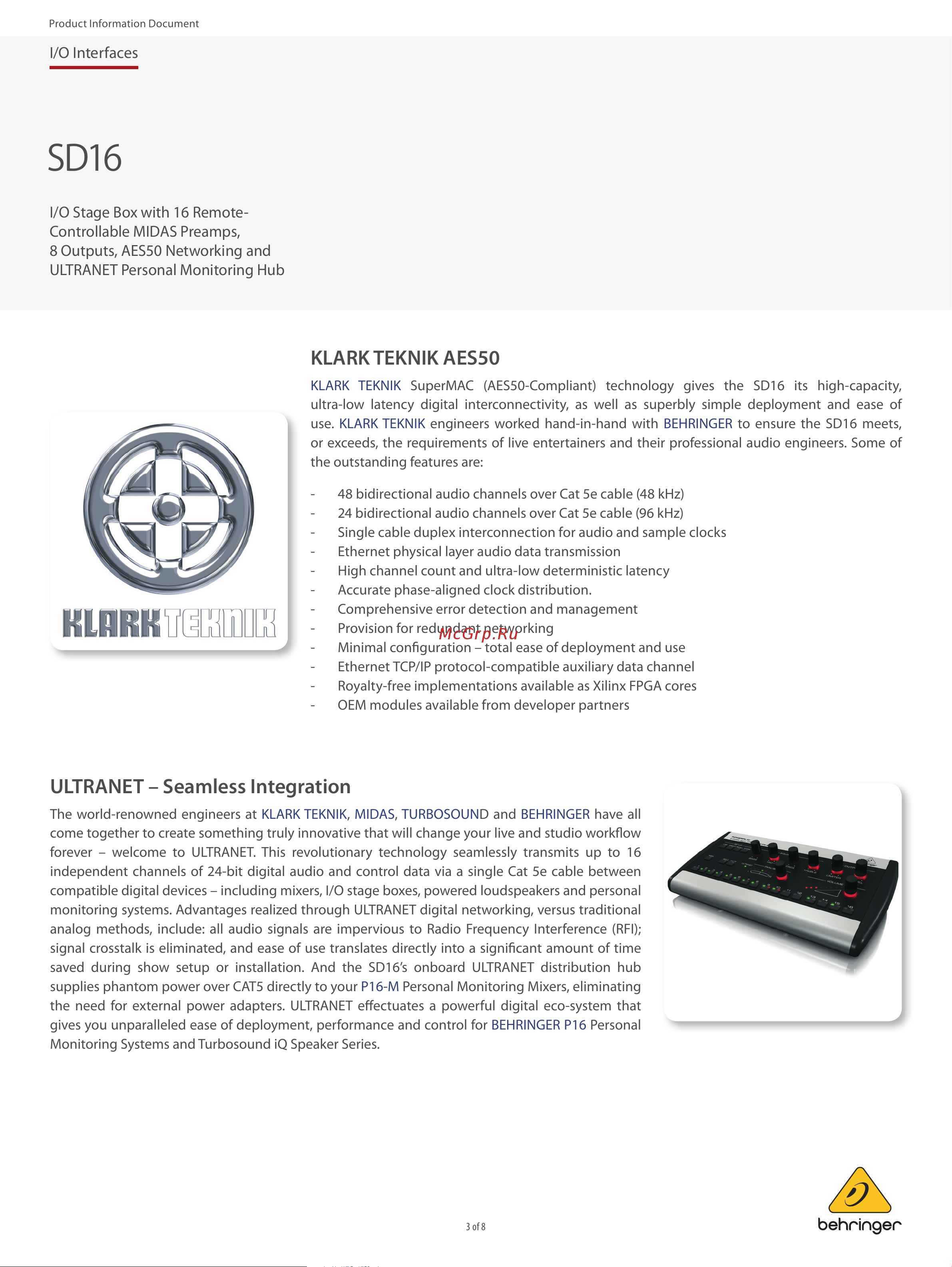 Behringer SD16 [3/8] Klark teknik aes50