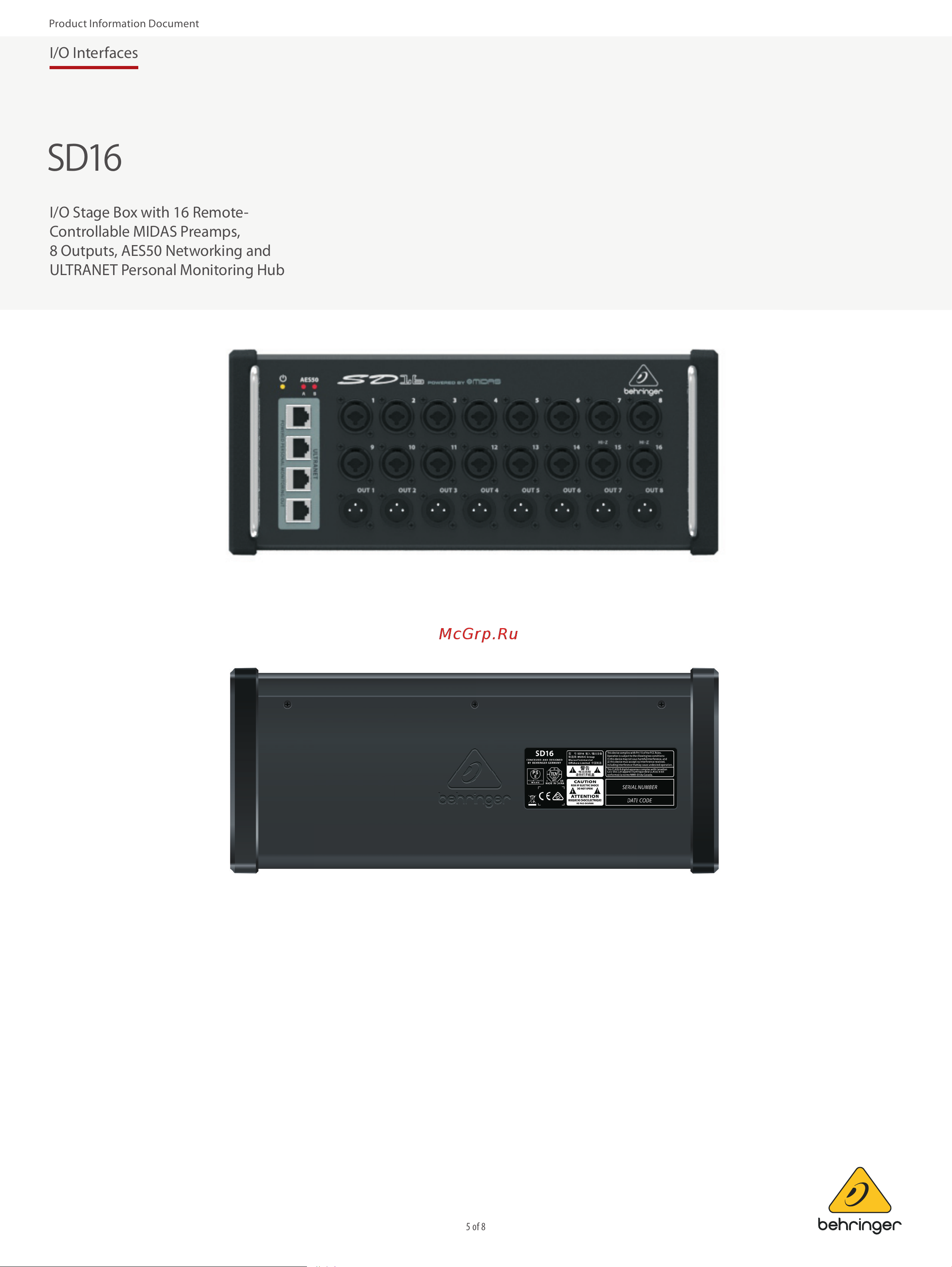 Behringer SD16 [5/8] I o interfaces