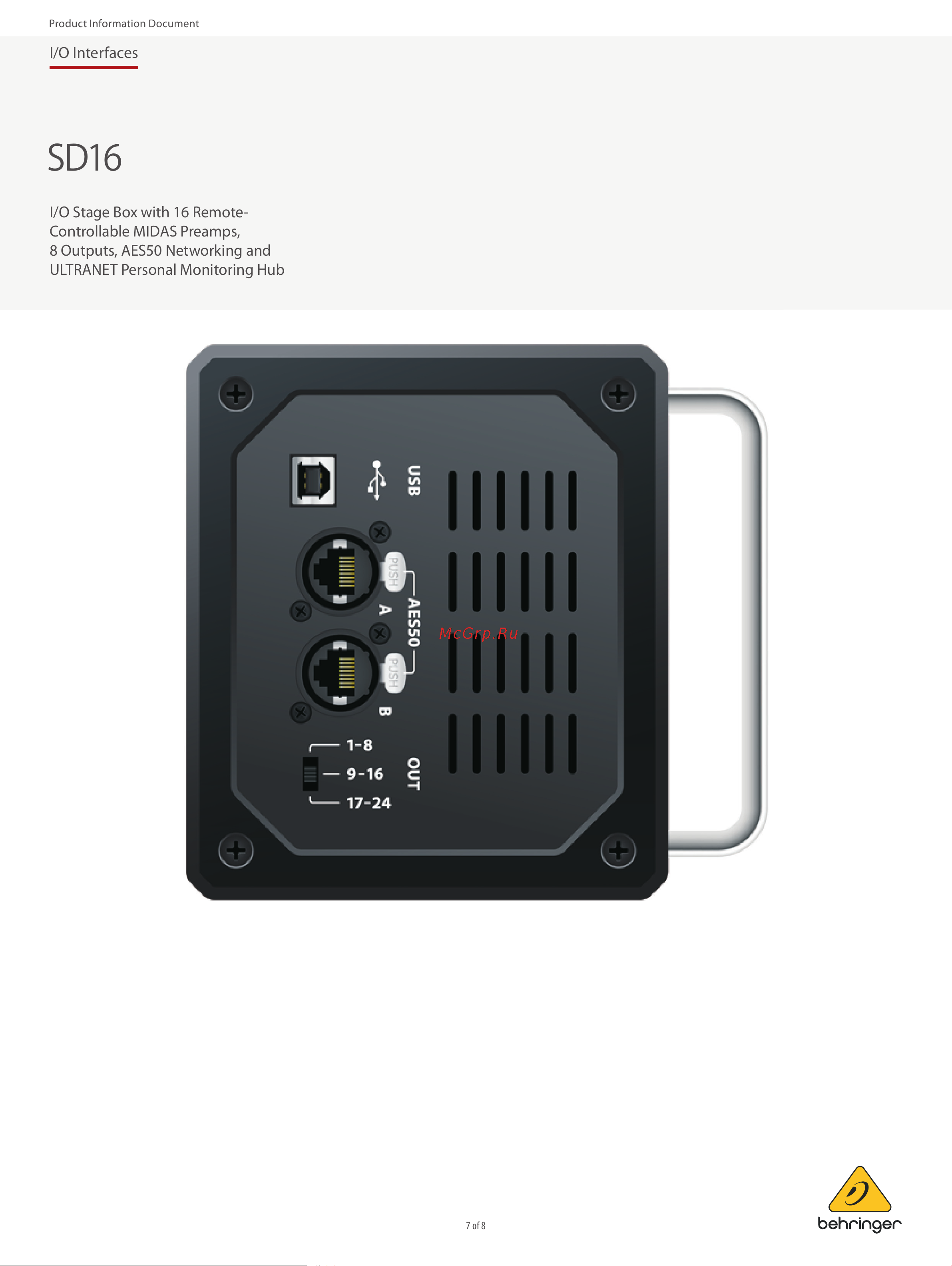 Behringer SD16 [7/8] I o interfaces