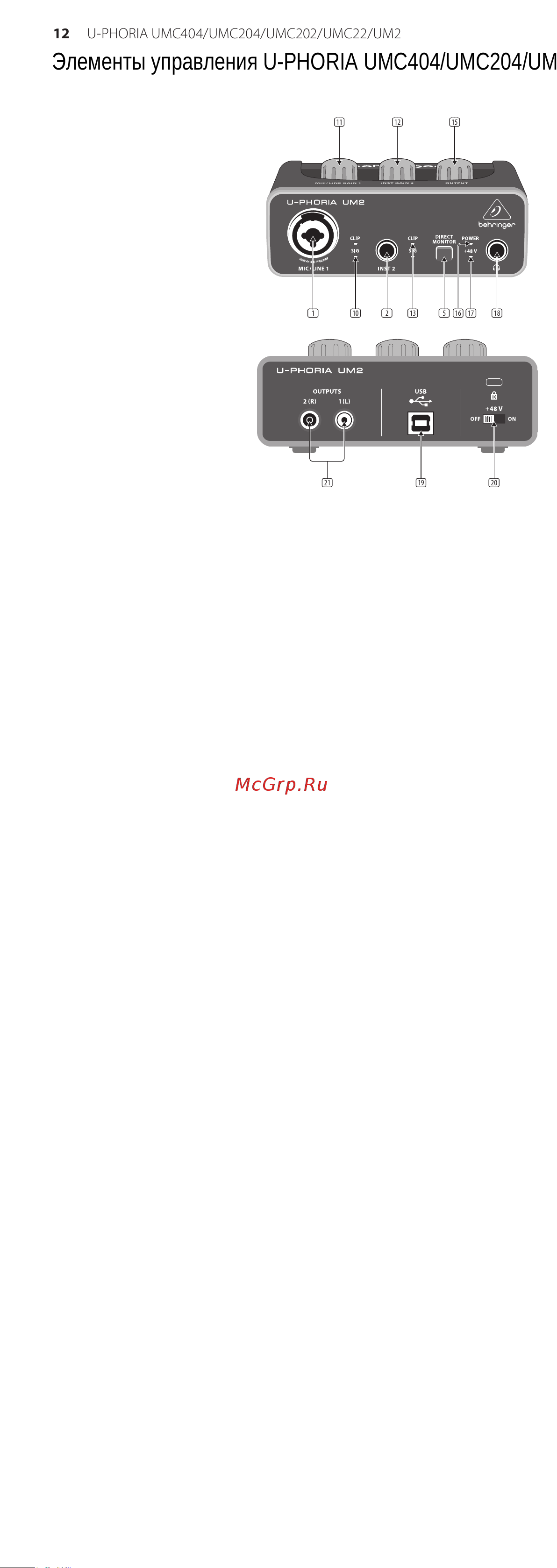 Behringer UMC202 [7/15] Элементы управления u phoria umc404 umc204 umc202 umc22 um2