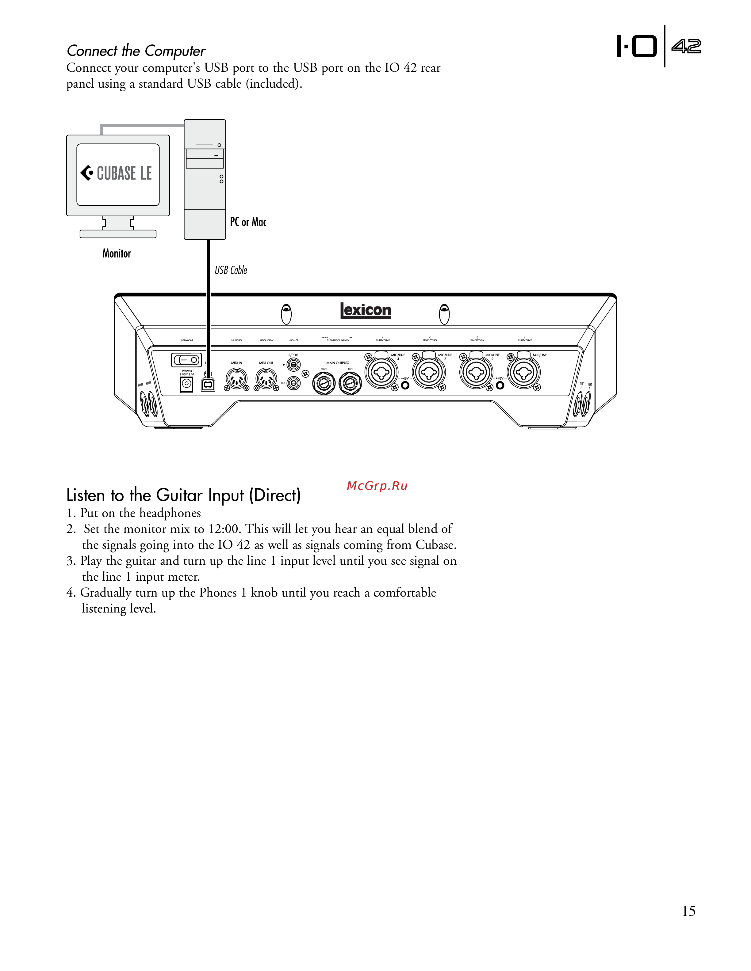 Lexicon IO42 [21/32] Listen to the guitar input direct