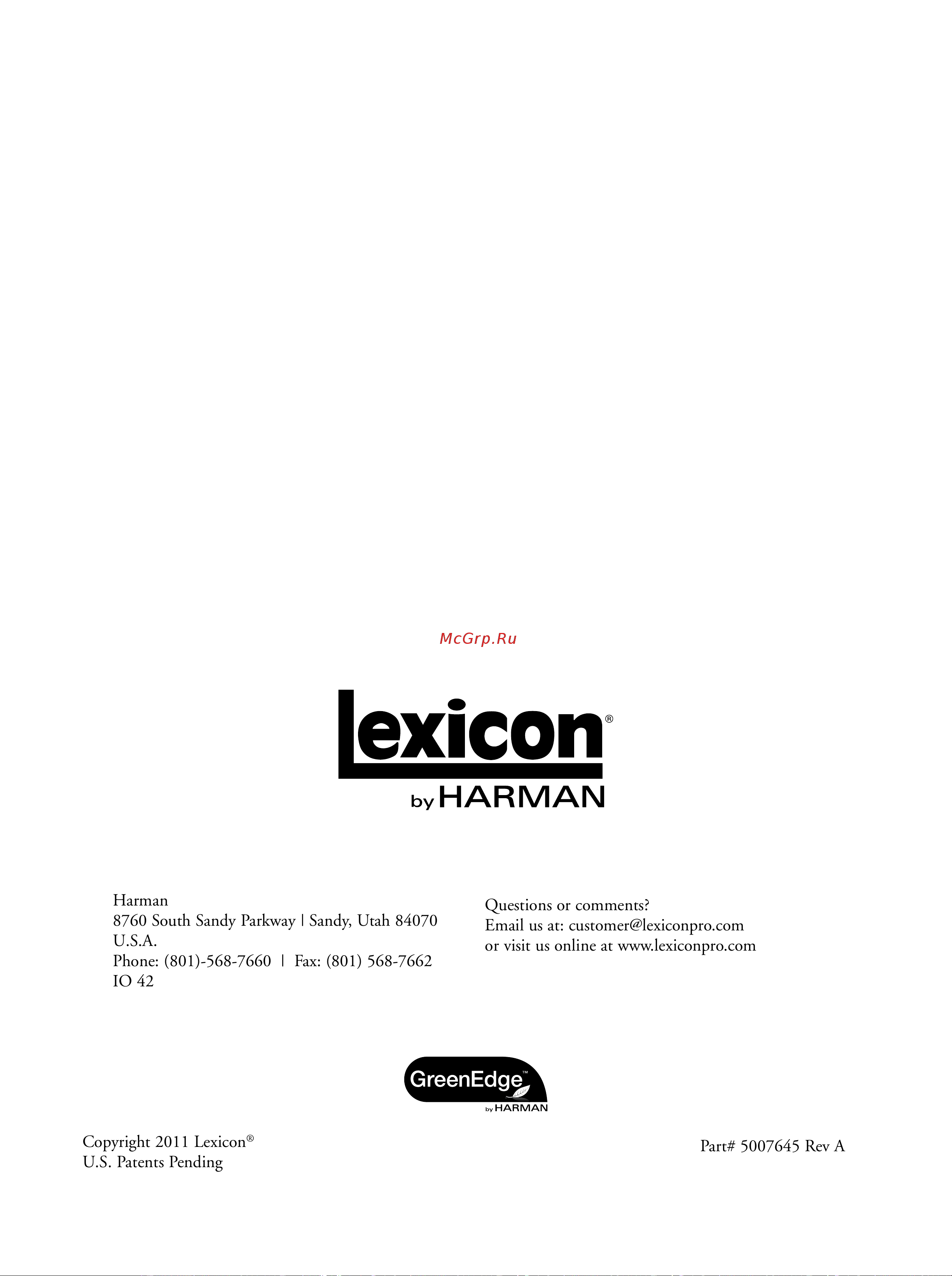 Lexicon IO42 Руководство по эксплуатации онлайн [32/32] 777913