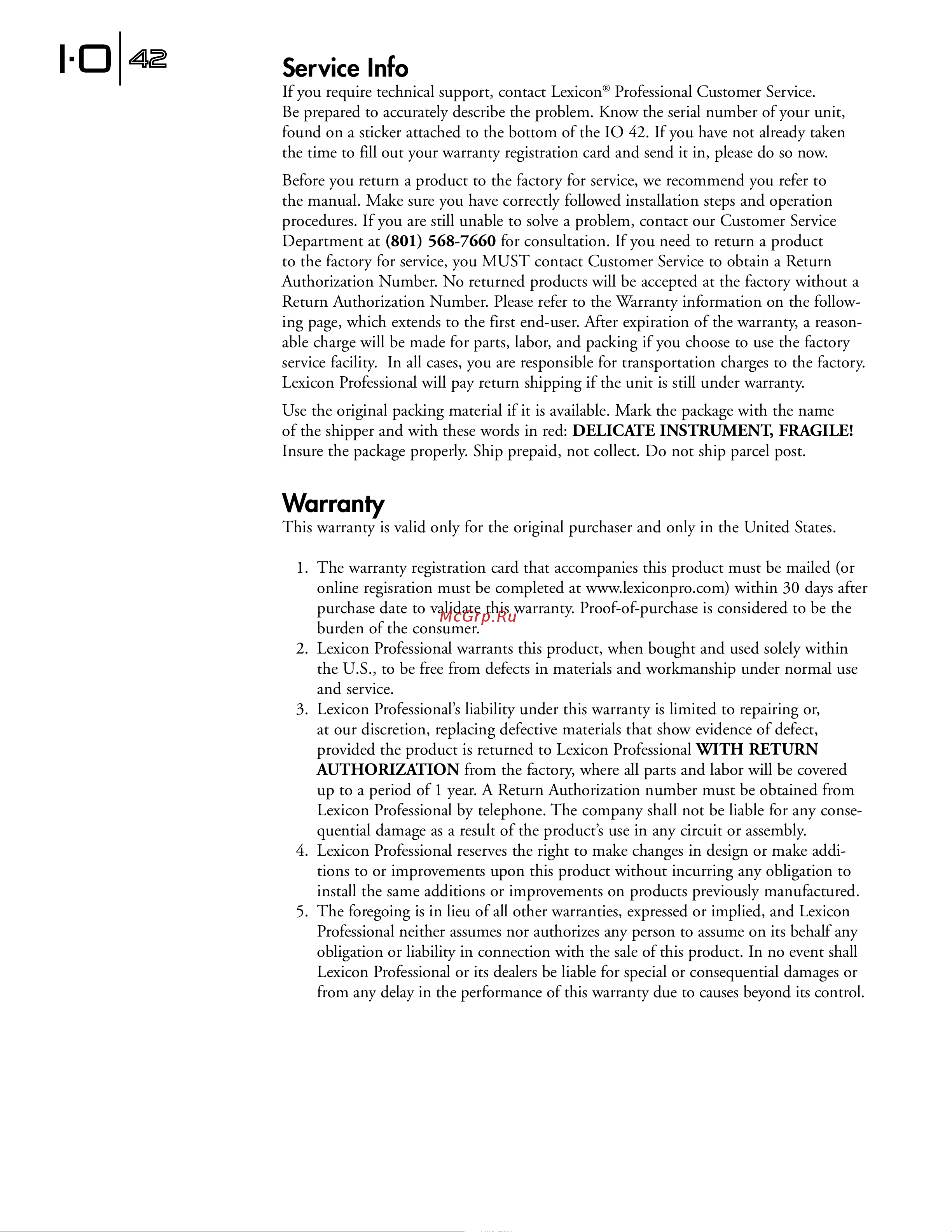 Lexicon IO42 [4/32] Service info