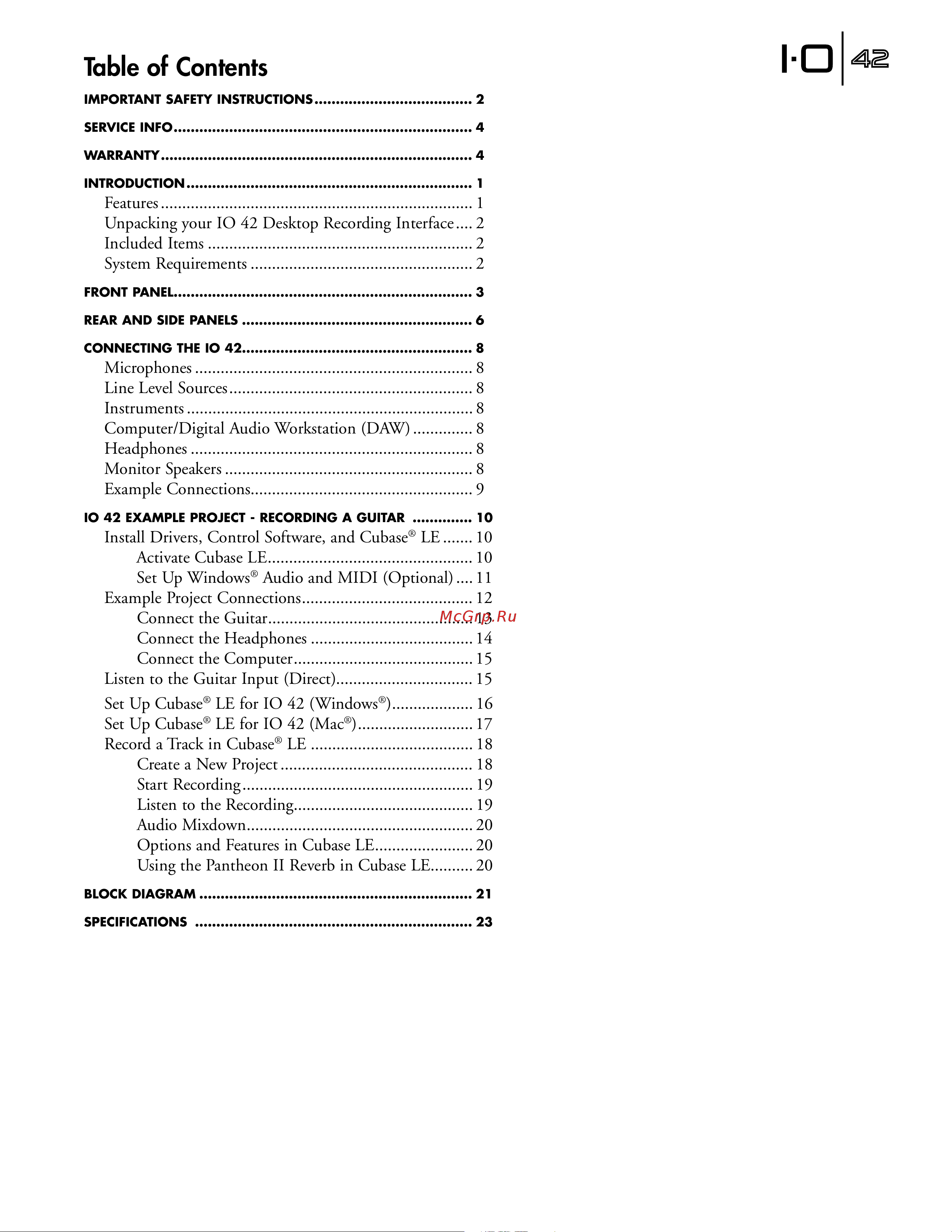 Lexicon IO42 [5/32] Table of contents