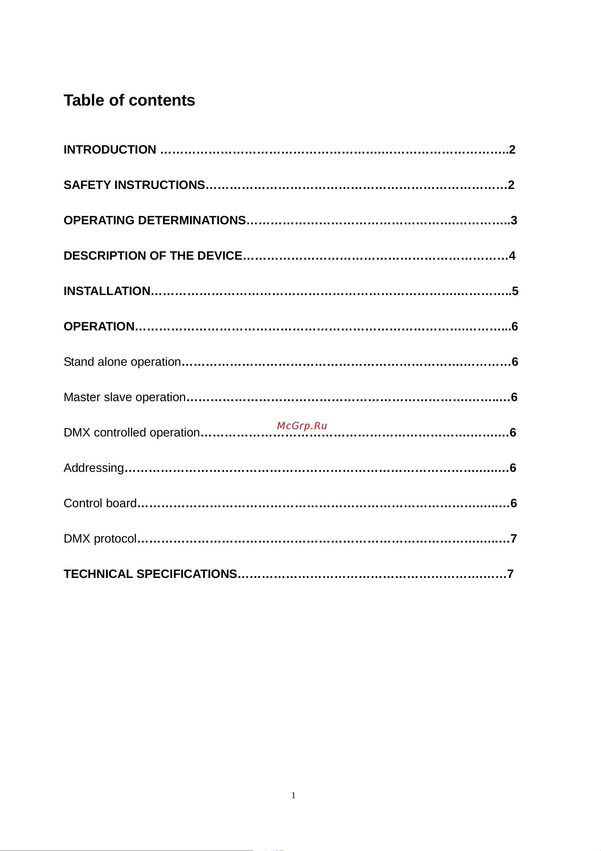 Involight MH78W [2/8] Table of contents
