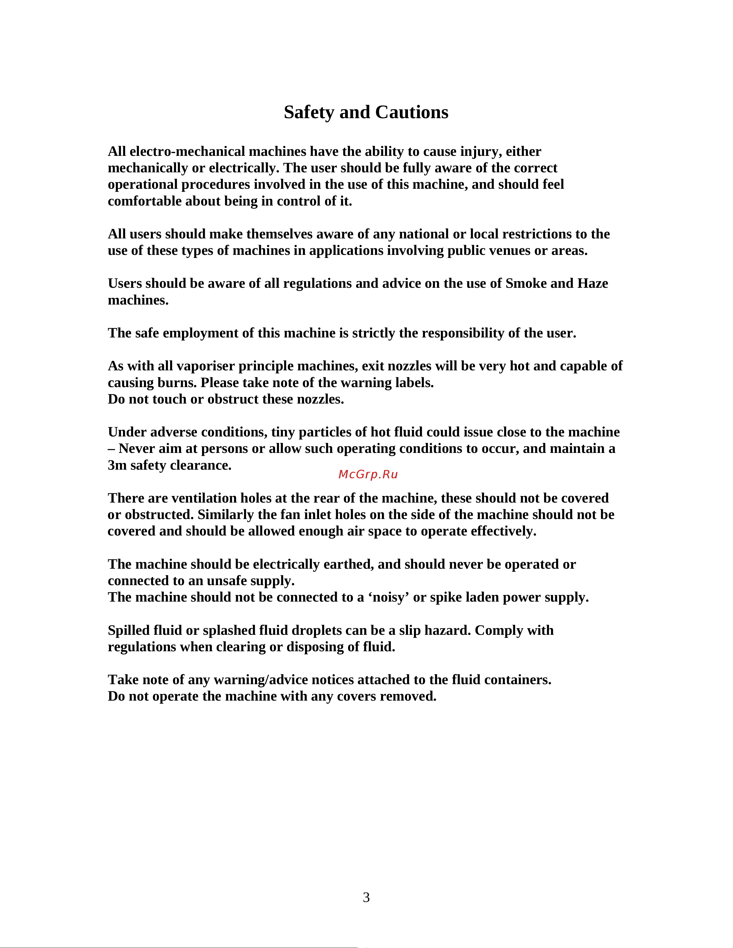 LE MAITRE MVS HAZER [3/11] Safety and cautions