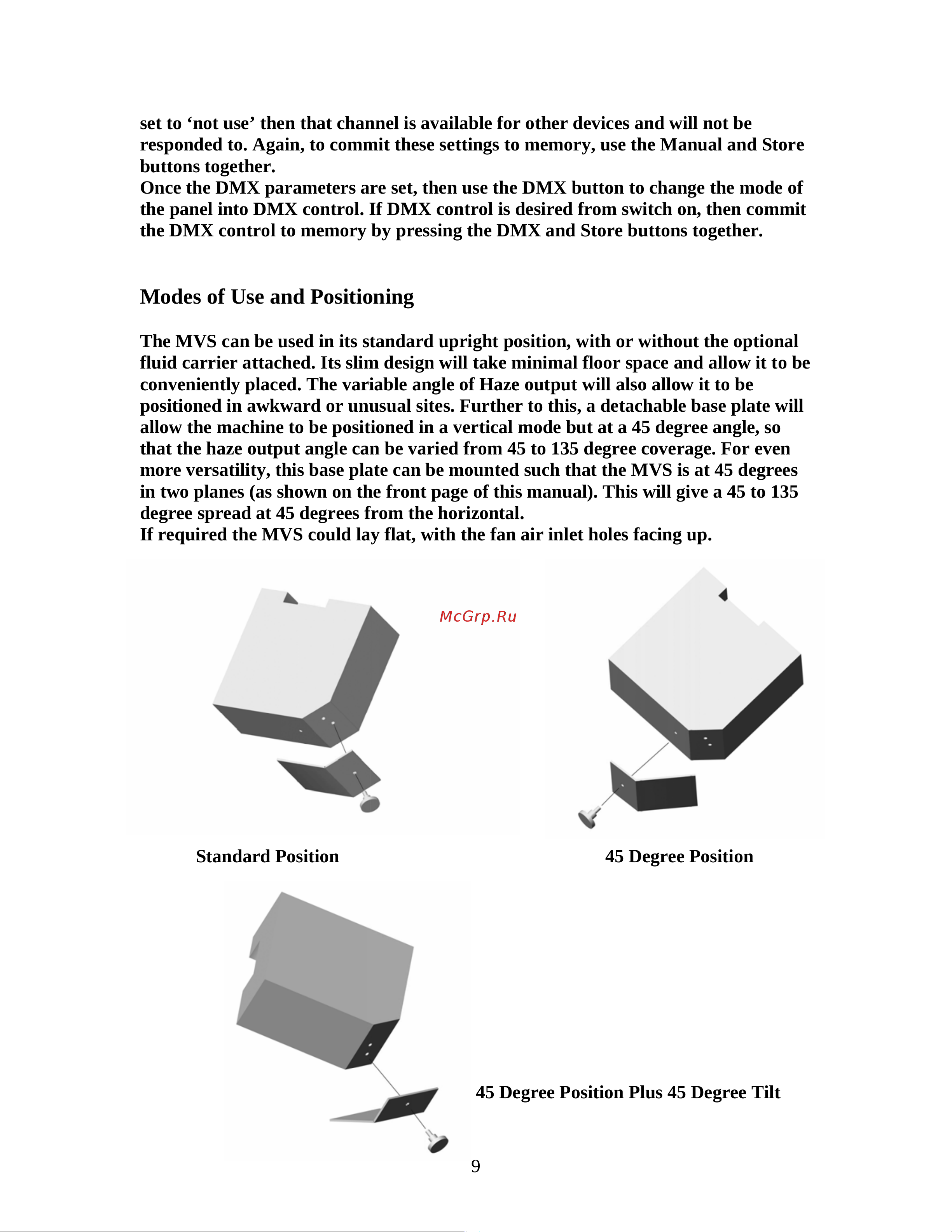 LE MAITRE MVS HAZER [9/11] Modes of use and positioning