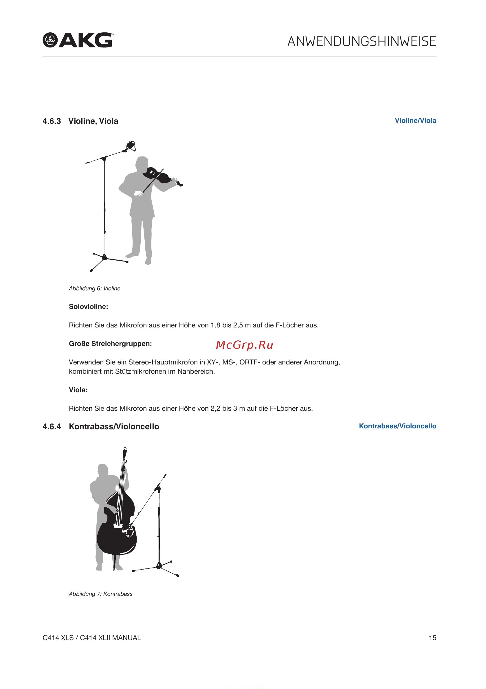 AKG C414XLII [15/96] Anwendungshinweise