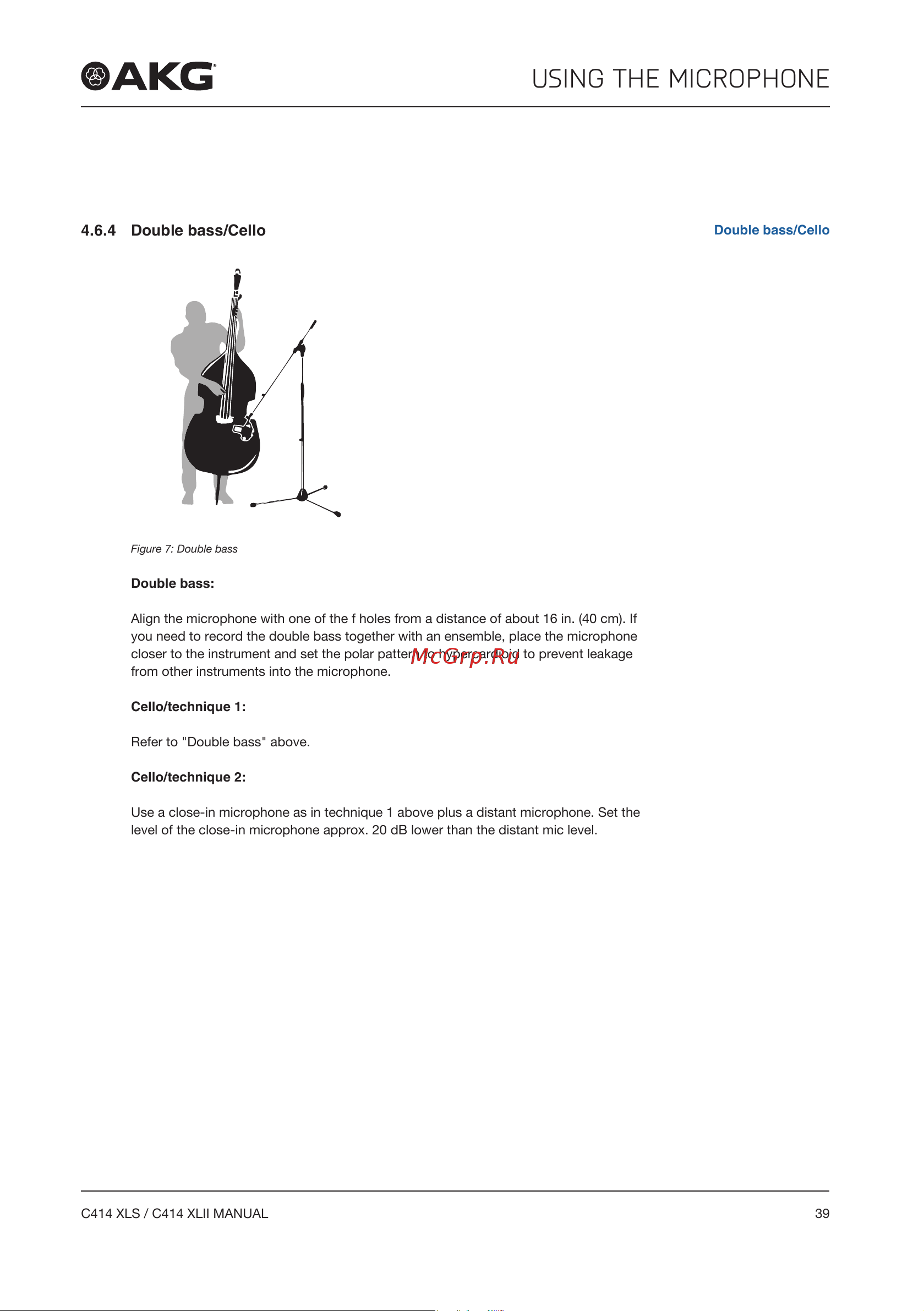AKG C414XLII [39/96] Using the microphone
