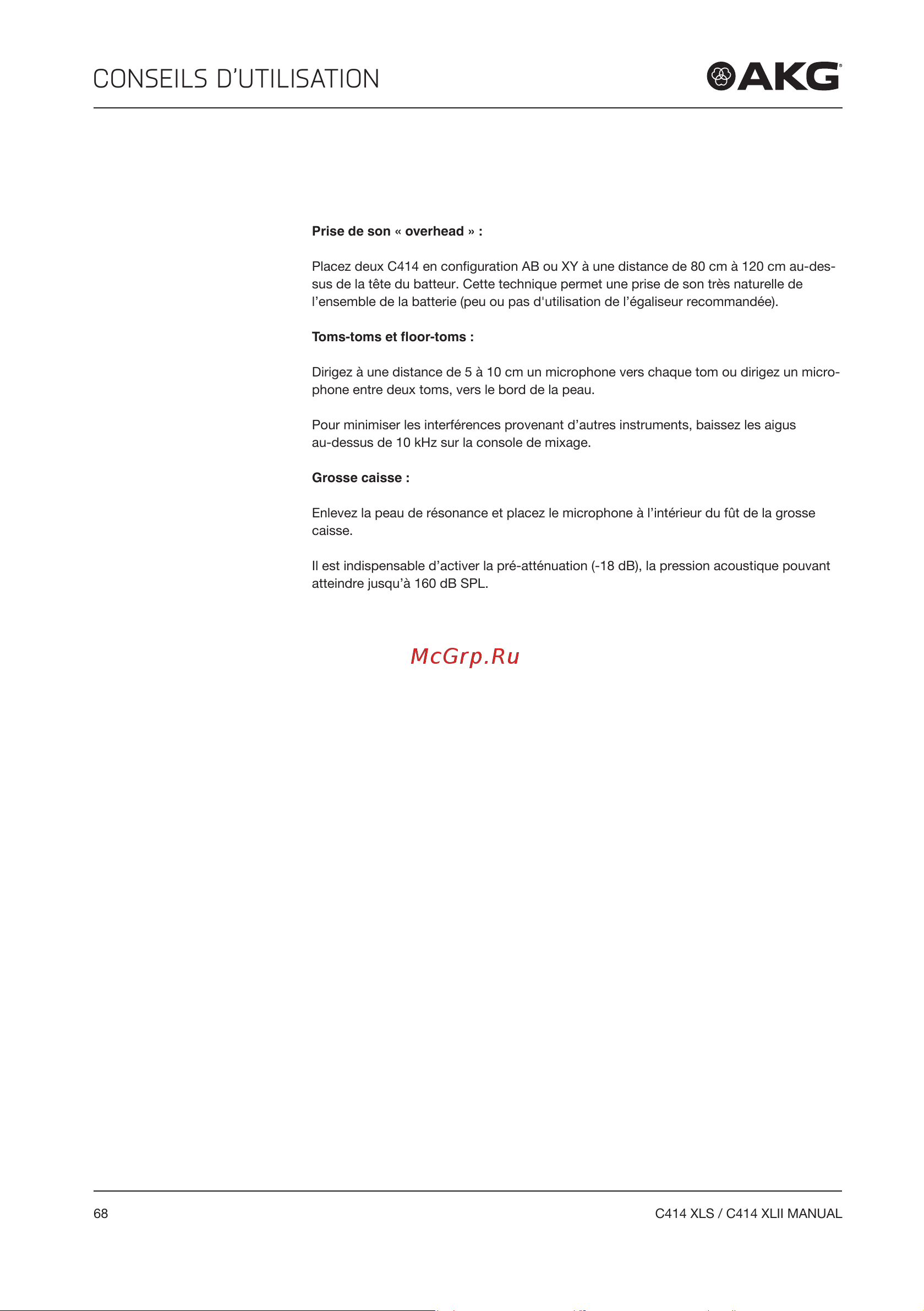 AKG C414XLII [68/96] Conseils d utilisation