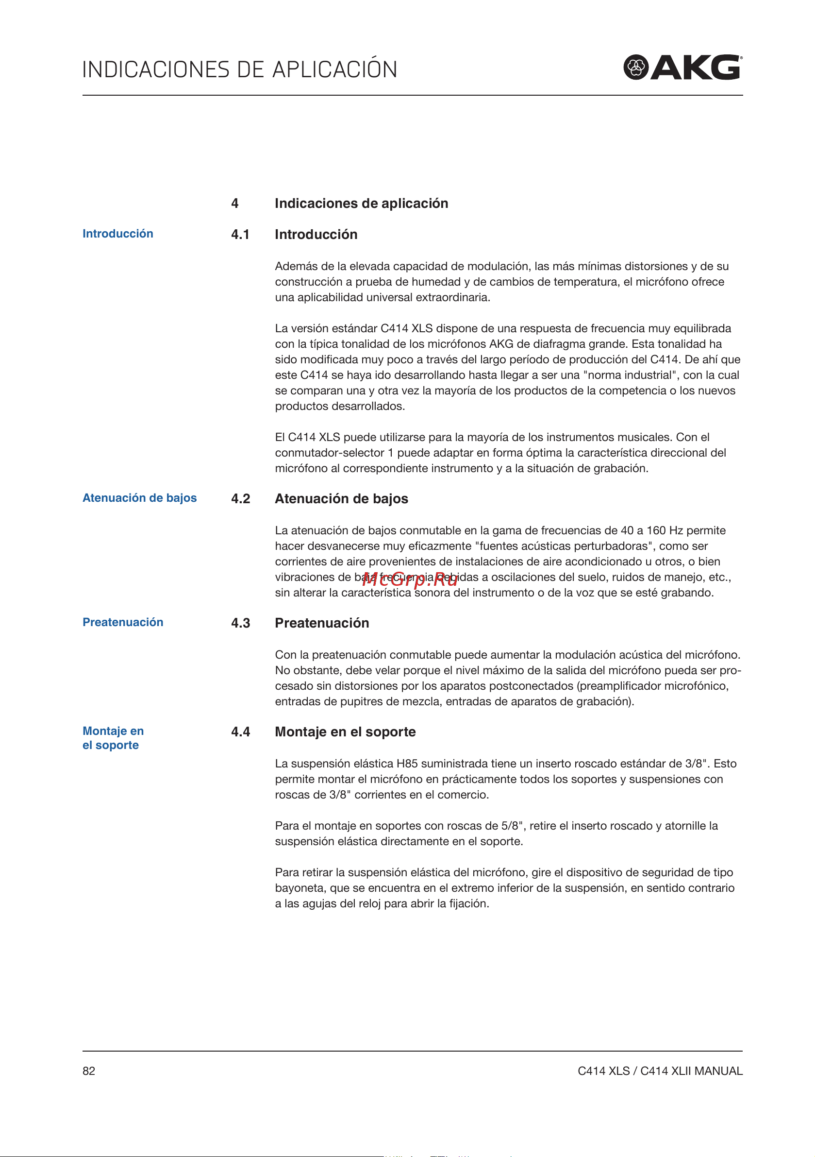 AKG C414XLII [82/96] Indicaciones de aplicación