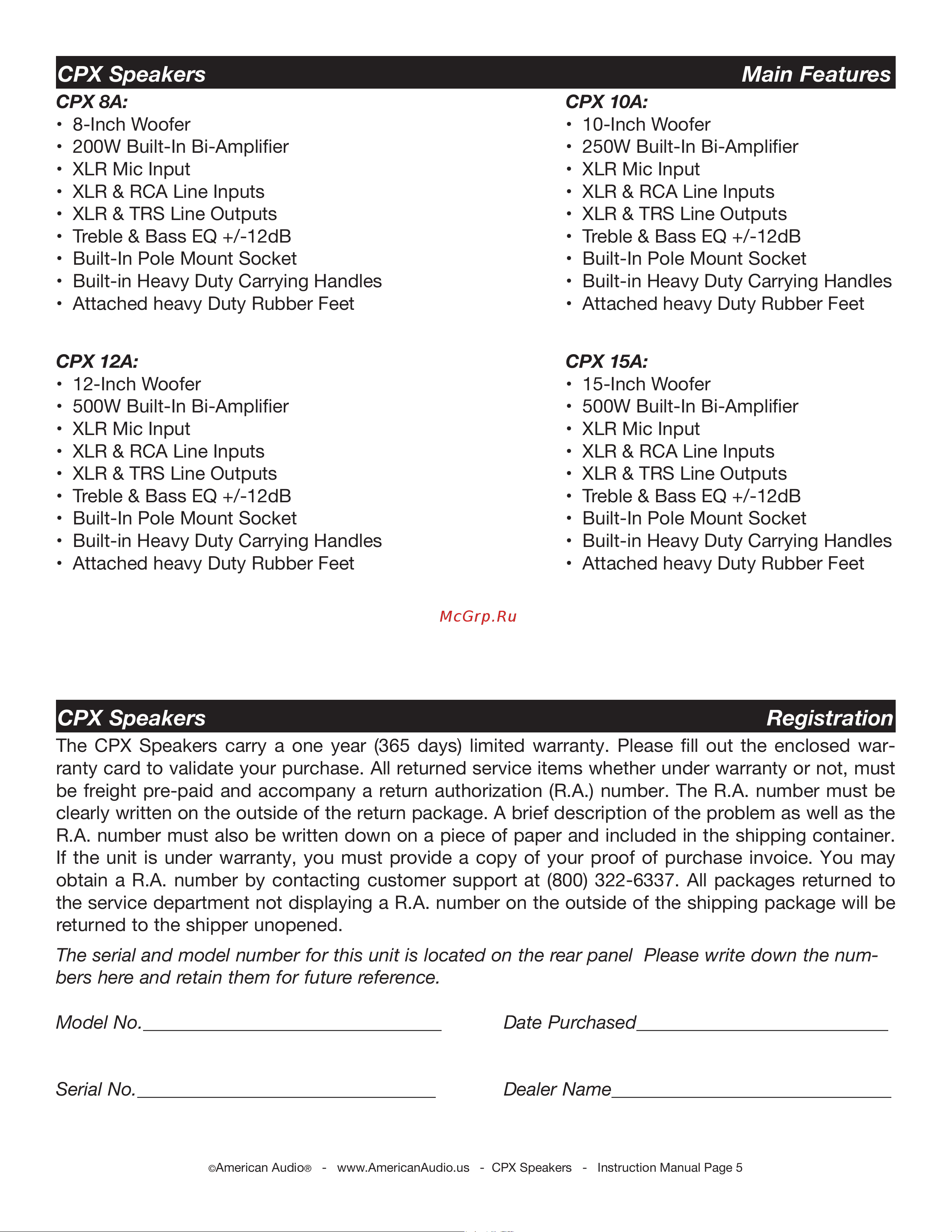 ADJ CPX 15A [5/17] Cpx speakers registration