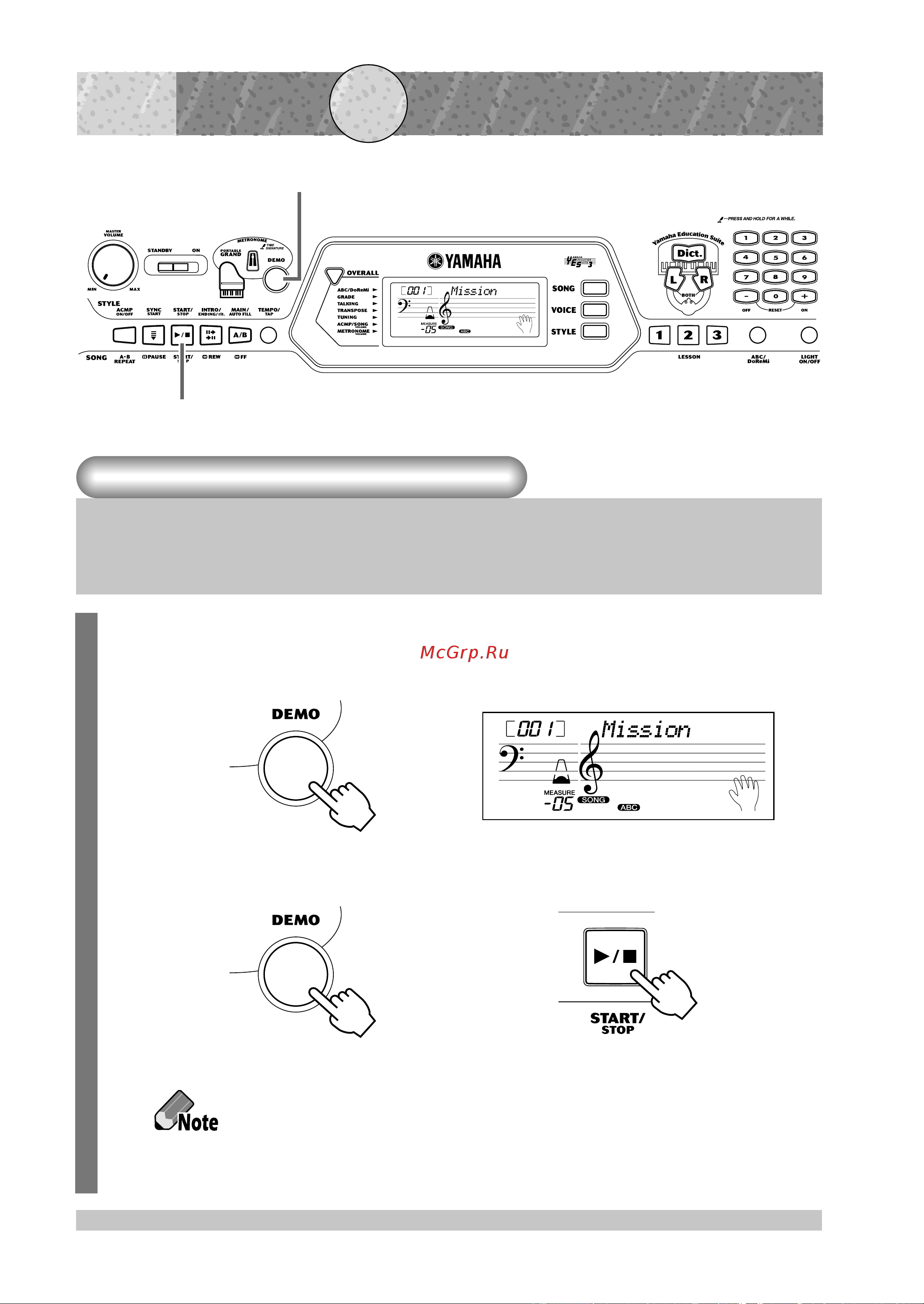 Yamaha EZ-20 [12/74] Demo song 001 starts playing when the song is complete the subsequent songs 002 003 start playing sequentially