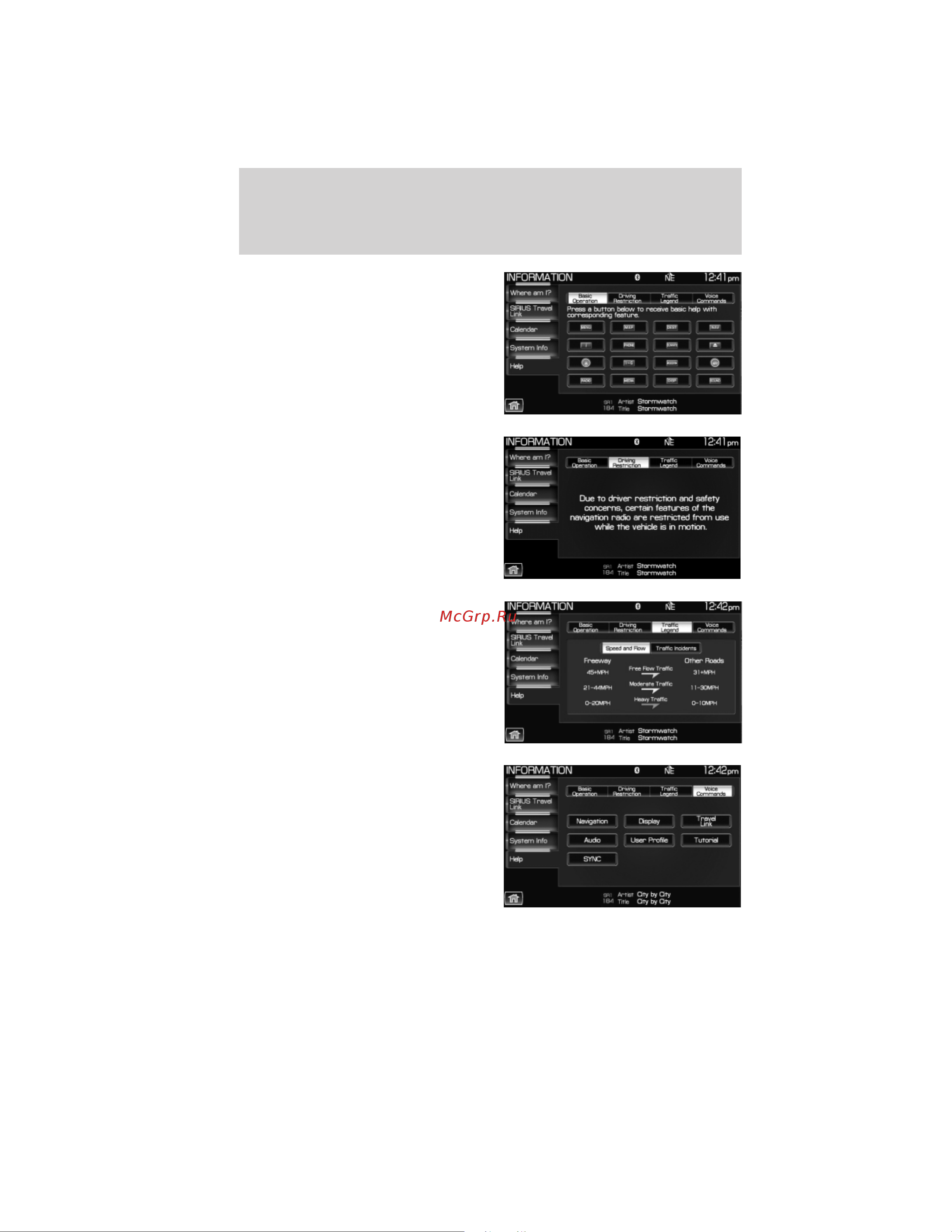 Lincoln Navigator L (2012) Navigation System [88/200] Information menu