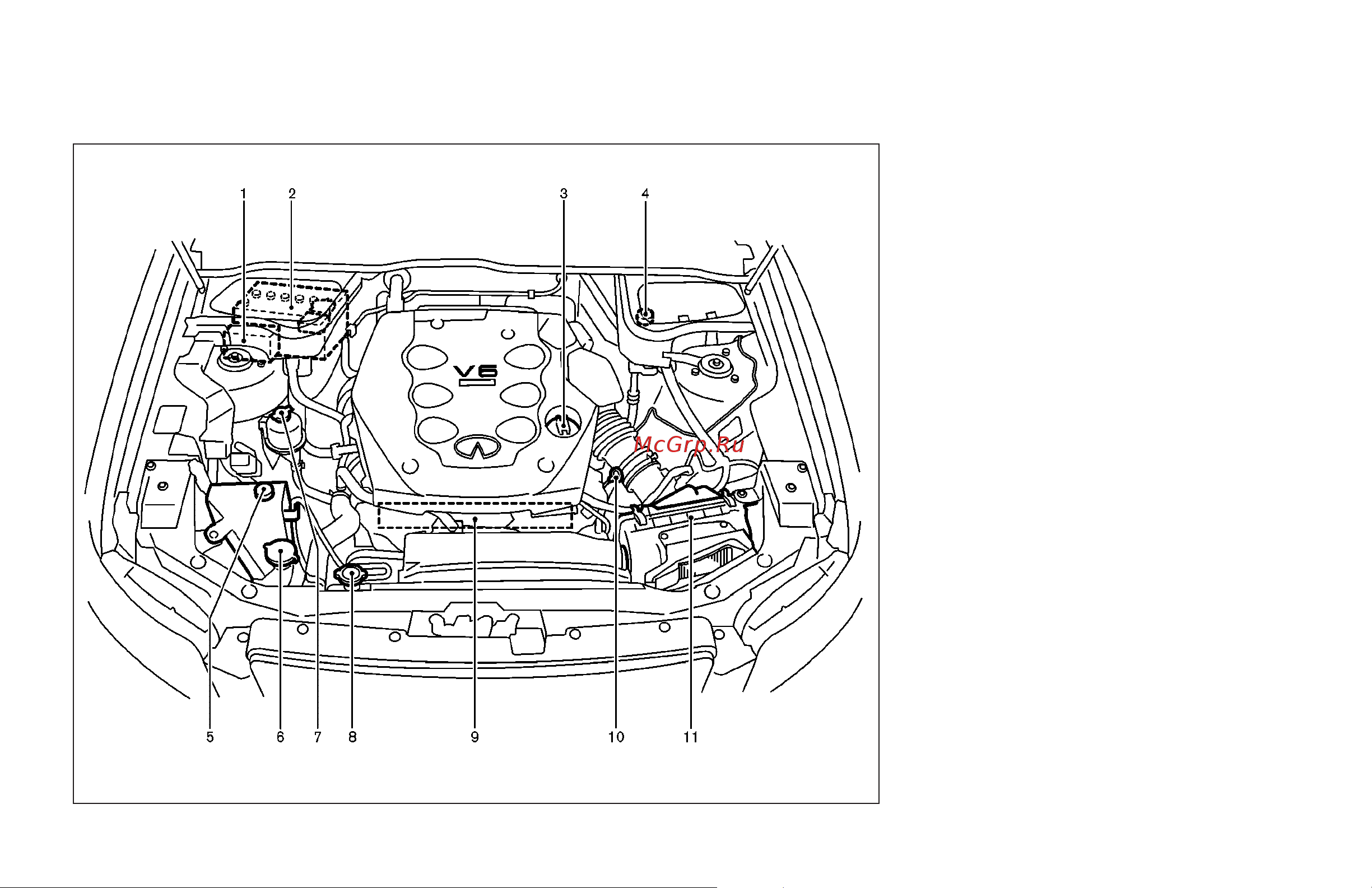 Infiniti FX35 (2007) [307/384] Engine compartment check locations