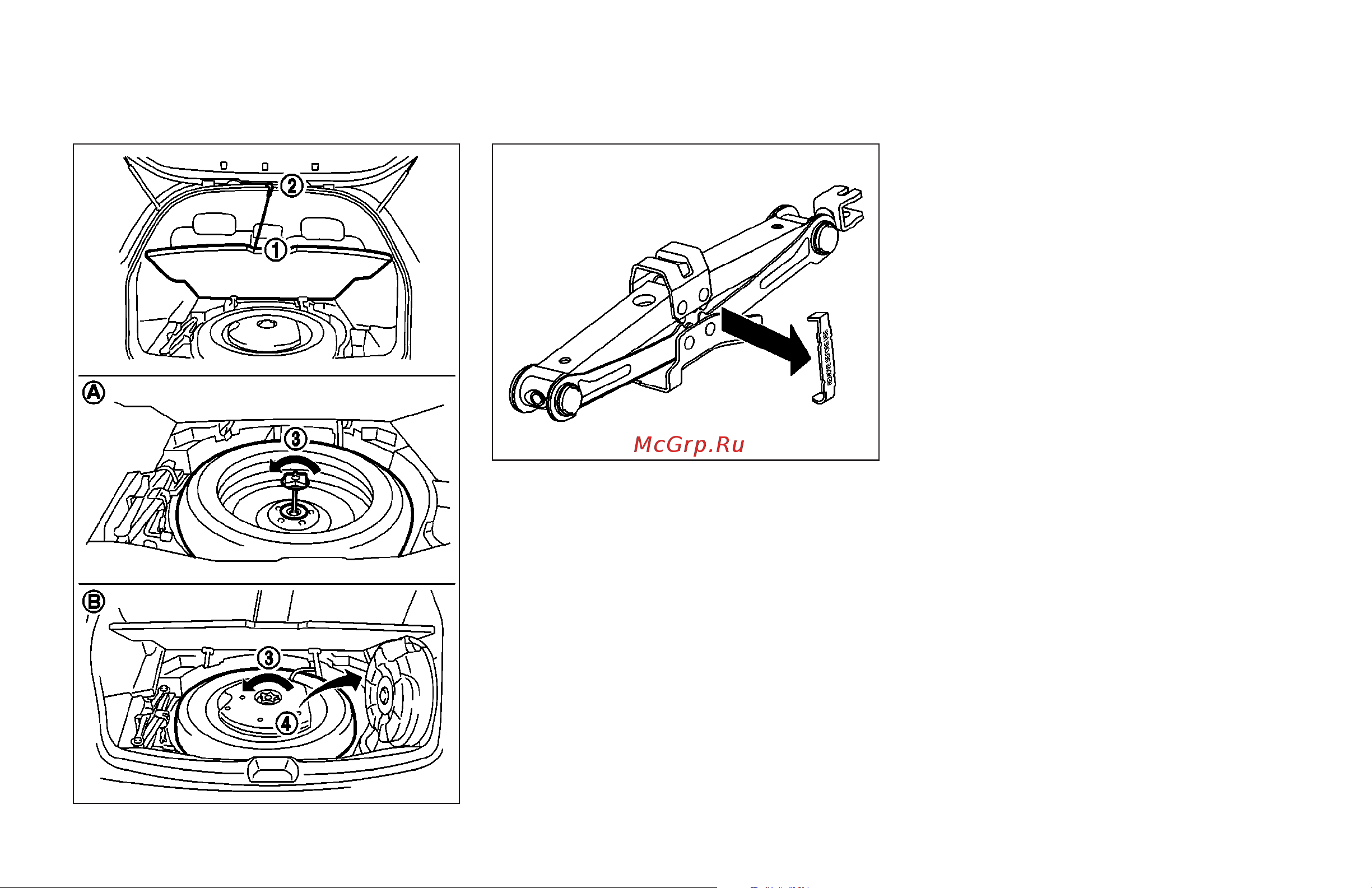 Infiniti FX45 (2006) [281/392] Getting the spare tire and tools