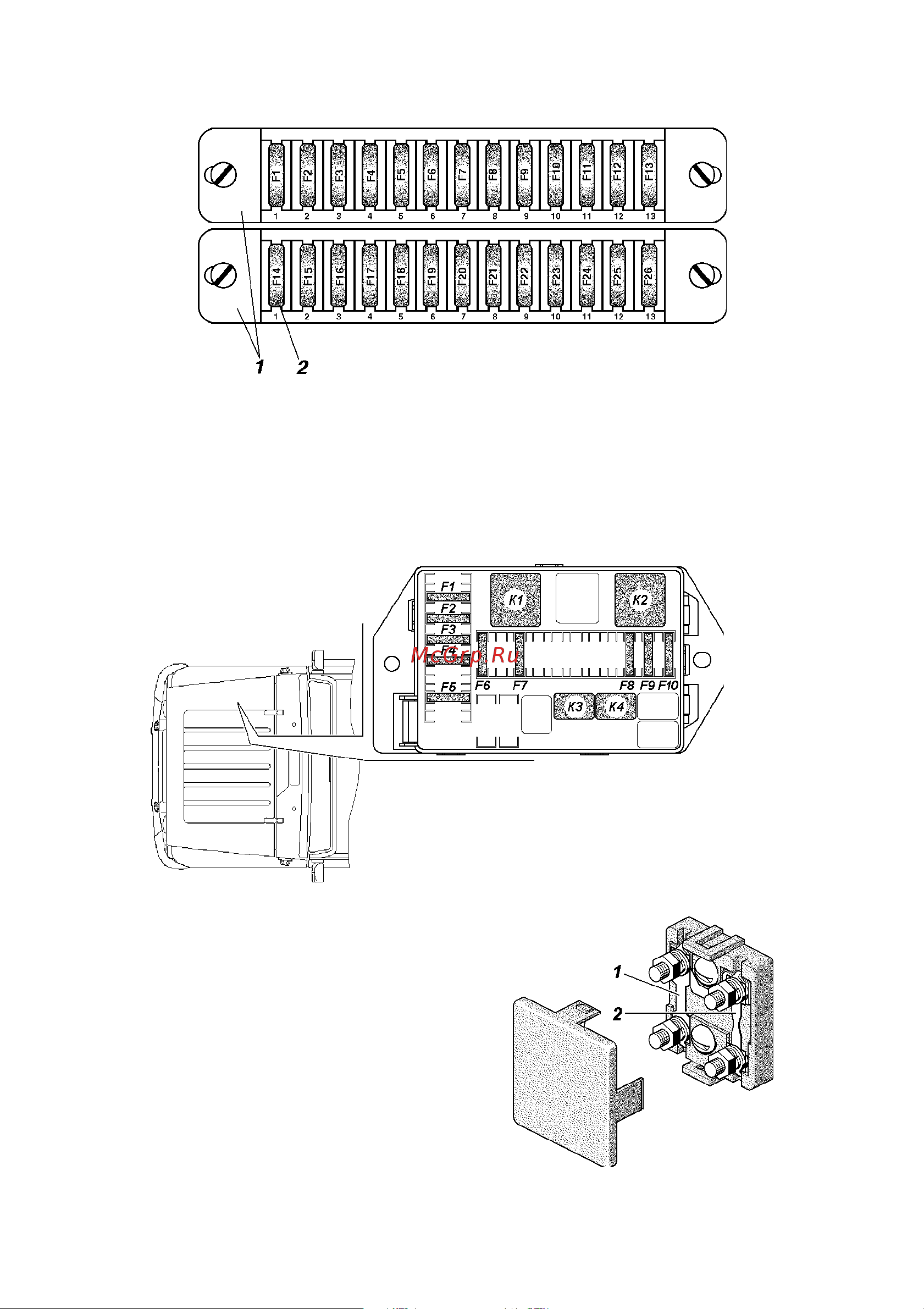 УЛЬЯНОВСКИЙ АВТОМОБИЛЬНЫЙ ЗАВОД (УАЗ) UAZ HUNTER (2012) [117/144] Óñòàíîâëåí áëîê ñèëîâûõ ïëàâ êèõ ïðåäîõðàíèòåëåé ñ äâóìÿ ïðåäîõðàíèòåëÿìè ðèñ 9 0 áëîê ñèëîâûõ ïëàâêèõ ïðåäîõðàíèòåëåé ðàçìåùåí íà ùèòêå ïåðåäêà ïîä êàïîòîì