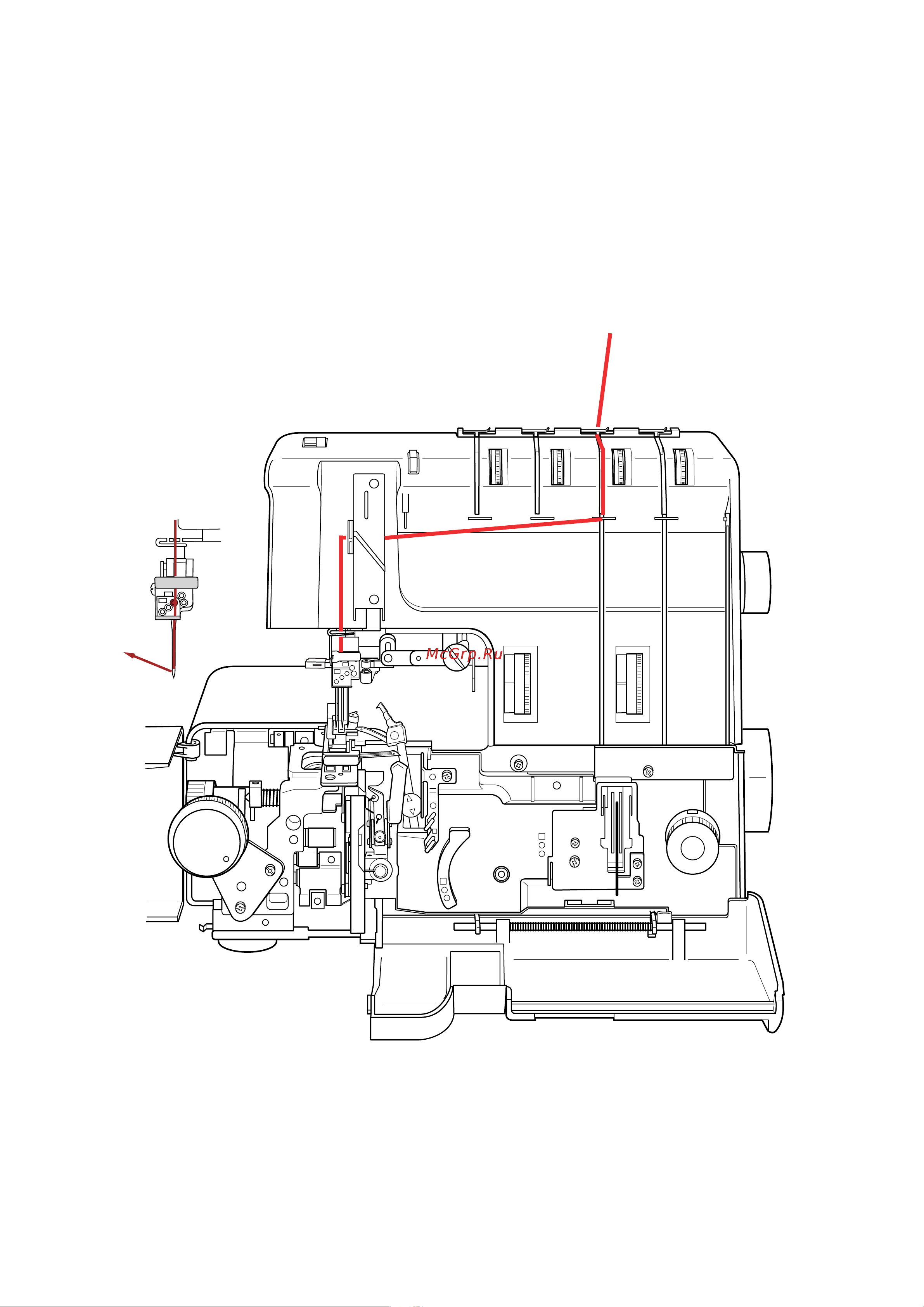 Janome 1200 D [35/57] Маршрут заправки красной нити e